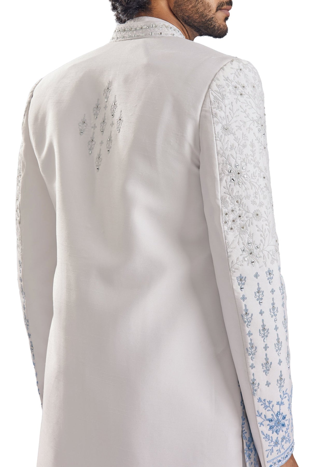 Classic Blue Mirror Work Groomsman Sherwani