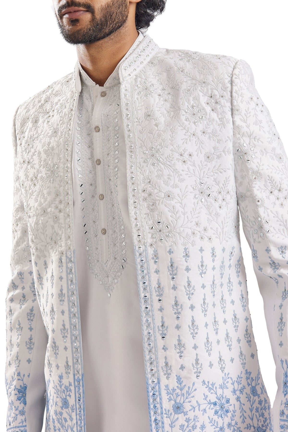 Classic Blue Mirror Work Groomsman Sherwani