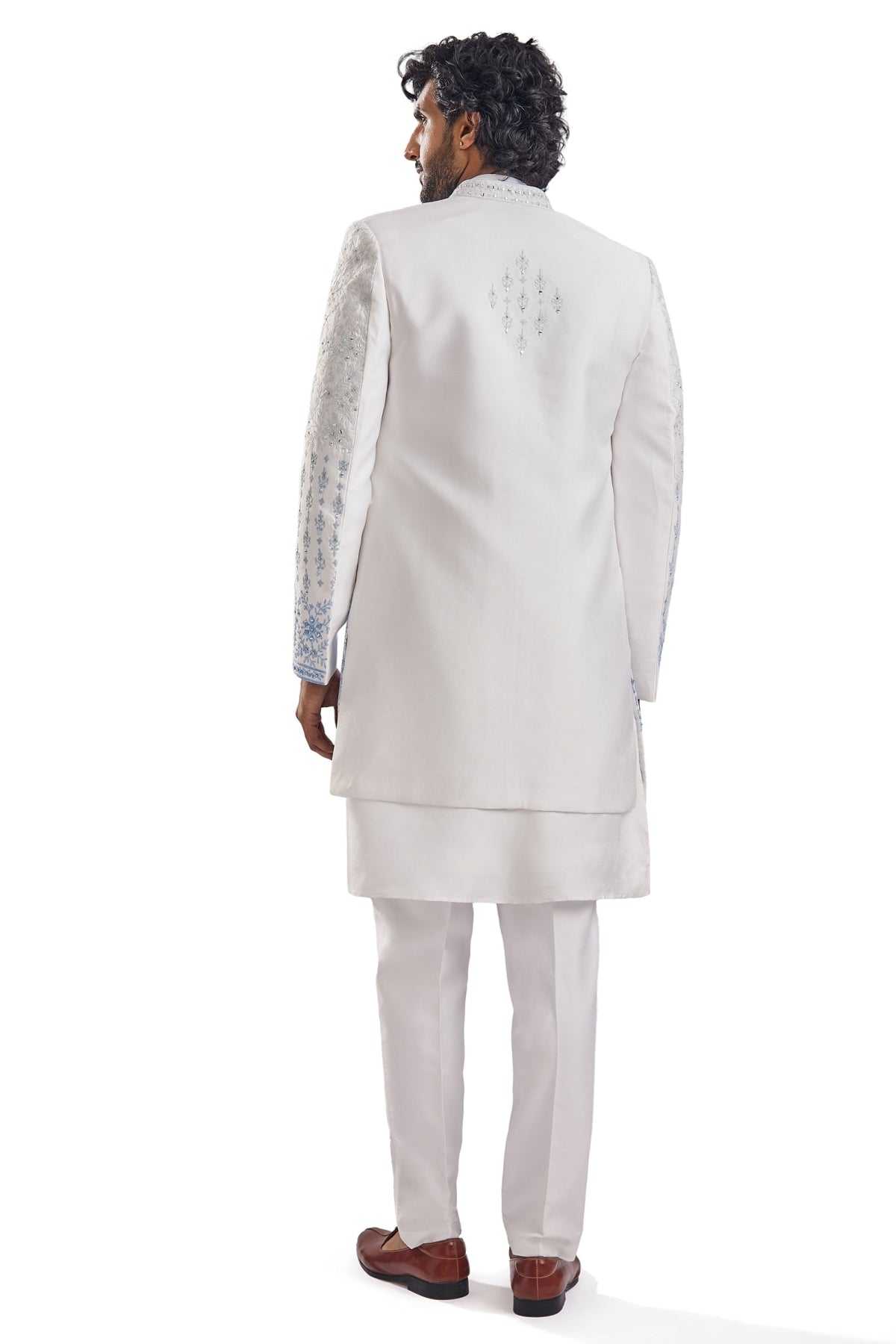 Classic Blue Mirror Work Groomsman Sherwani
