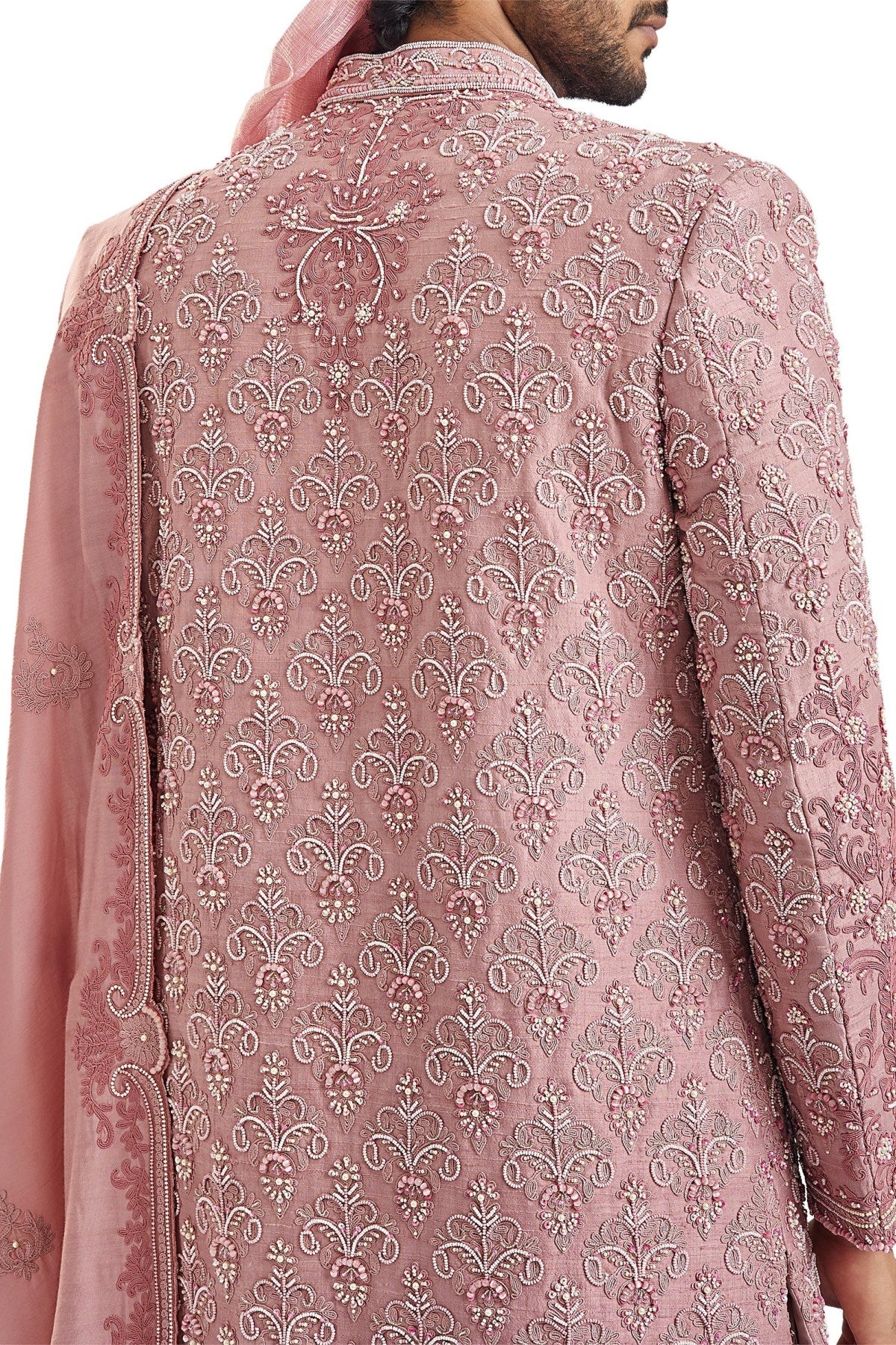 Dusty Pink Self Embroidered Groom Sherwani