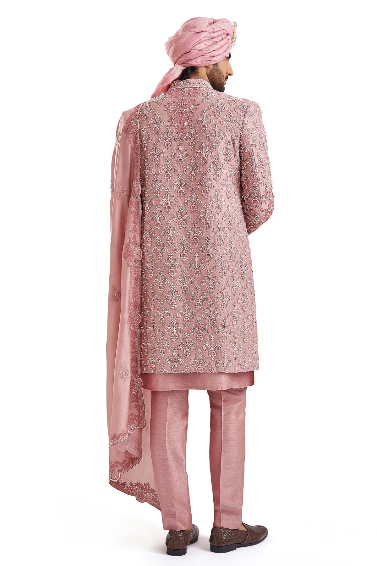 Dusty Pink Self Embroidered Groom Sherwani