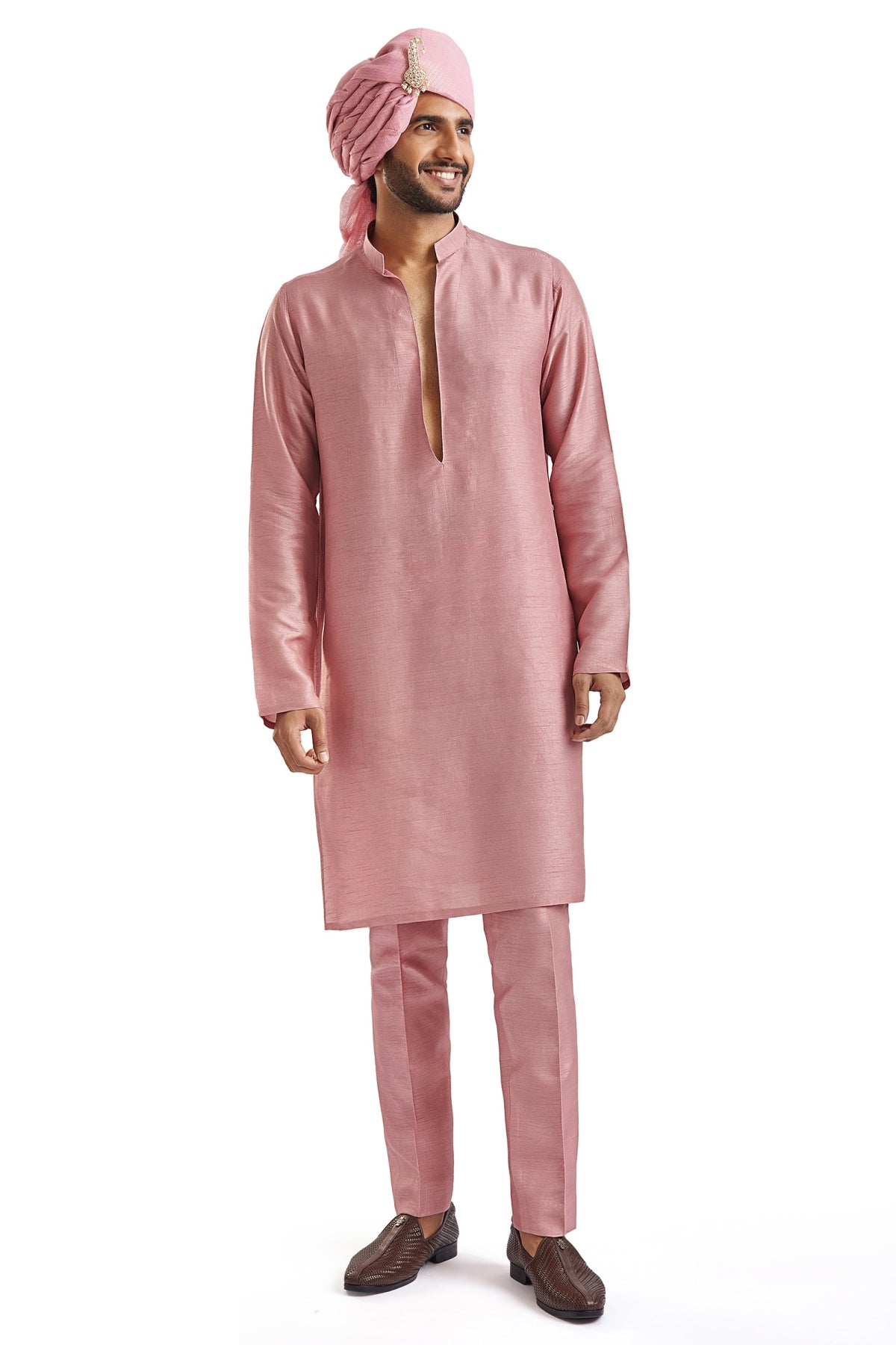 Dusty Pink Self Embroidered Groom Sherwani