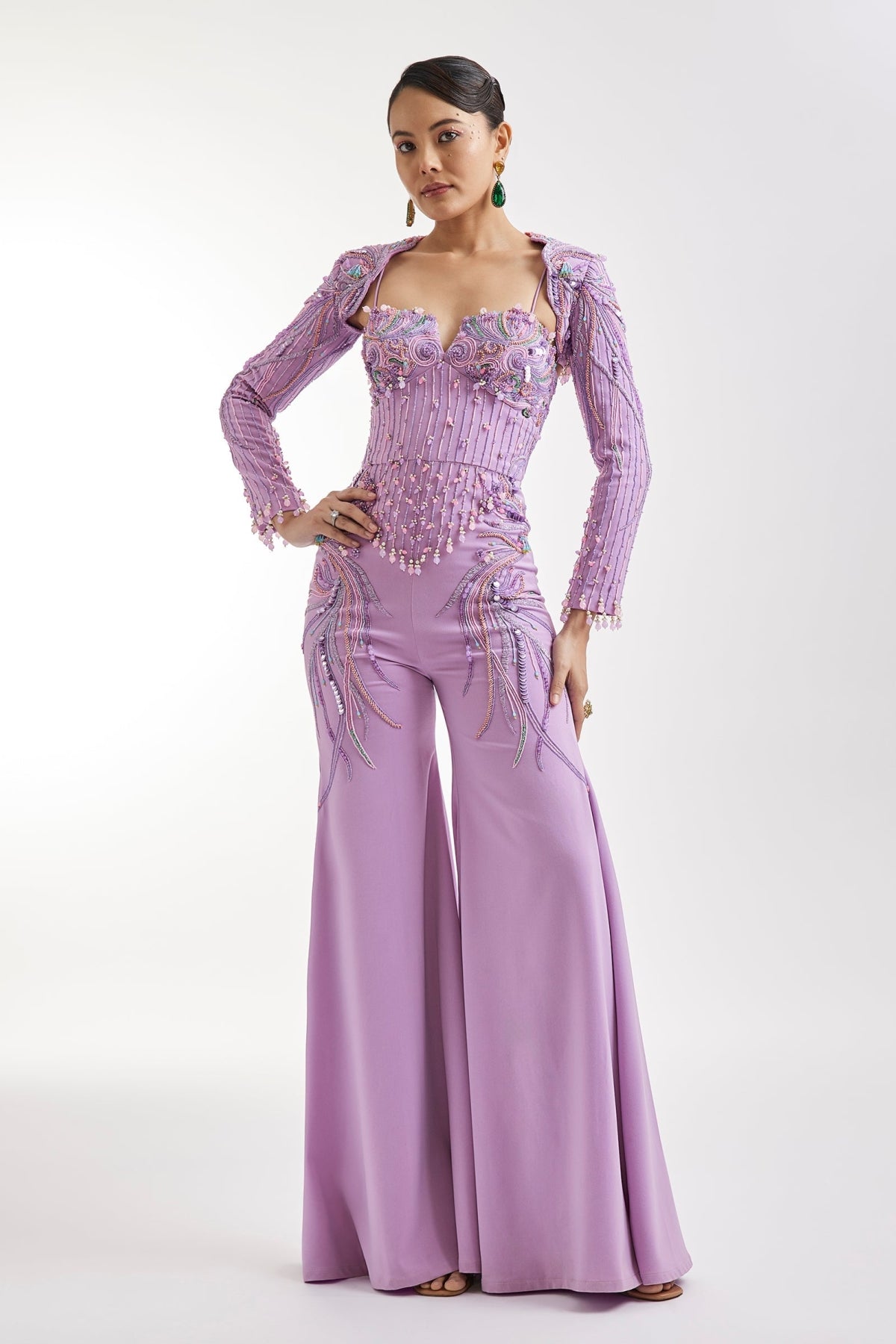 Lilac Embroidered Jumpsuit With Jacket