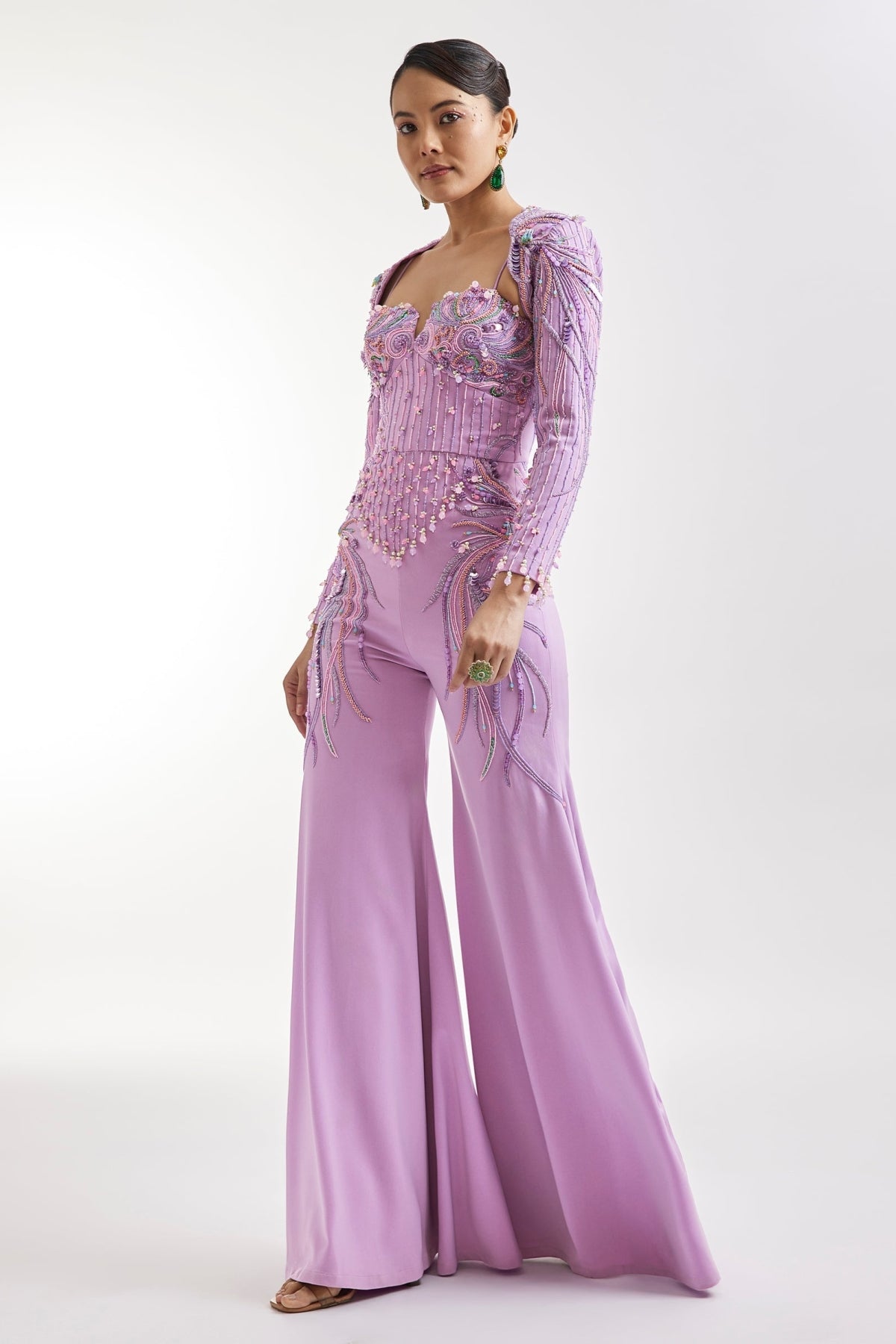Lilac Embroidered Jumpsuit With Jacket