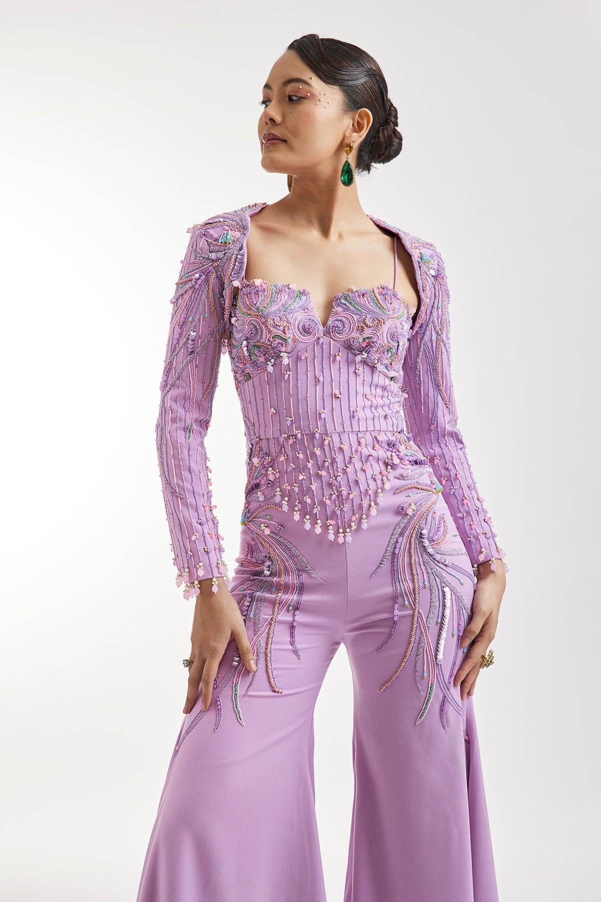 Lilac Embroidered Jumpsuit With Jacket