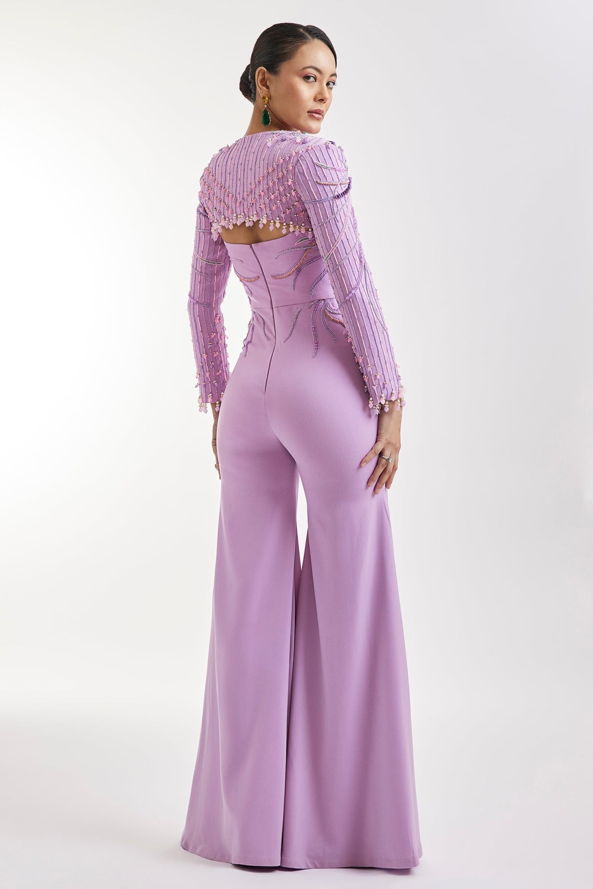 Lilac Embroidered Jumpsuit With Jacket