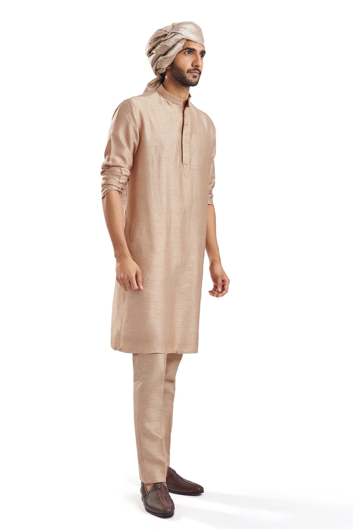 Beige Tussar Intricately Embroidered Sherwani