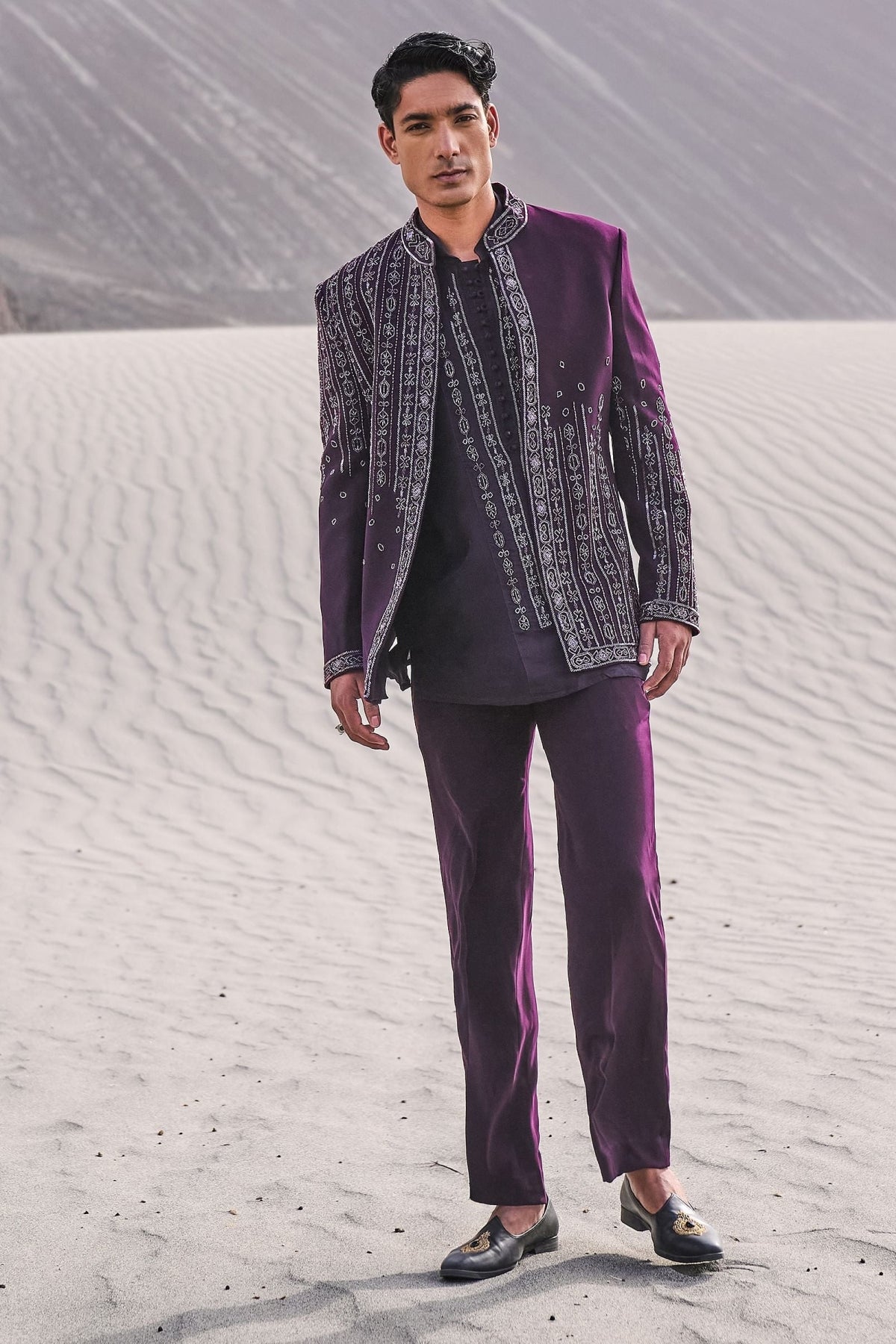 Deep Purple Embroidered Jodhpuri Suit