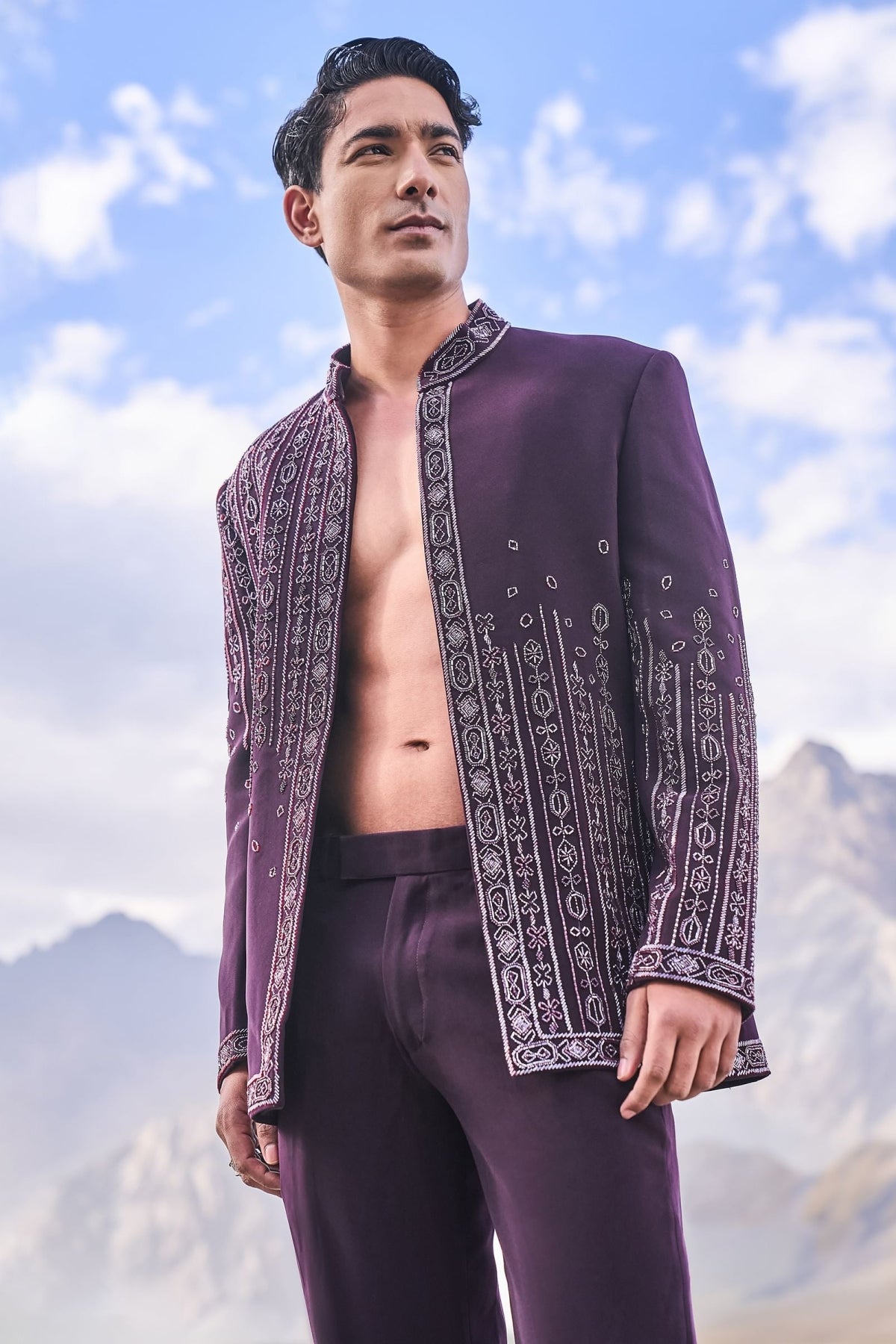 Deep Purple Embroidered Jodhpuri Suit