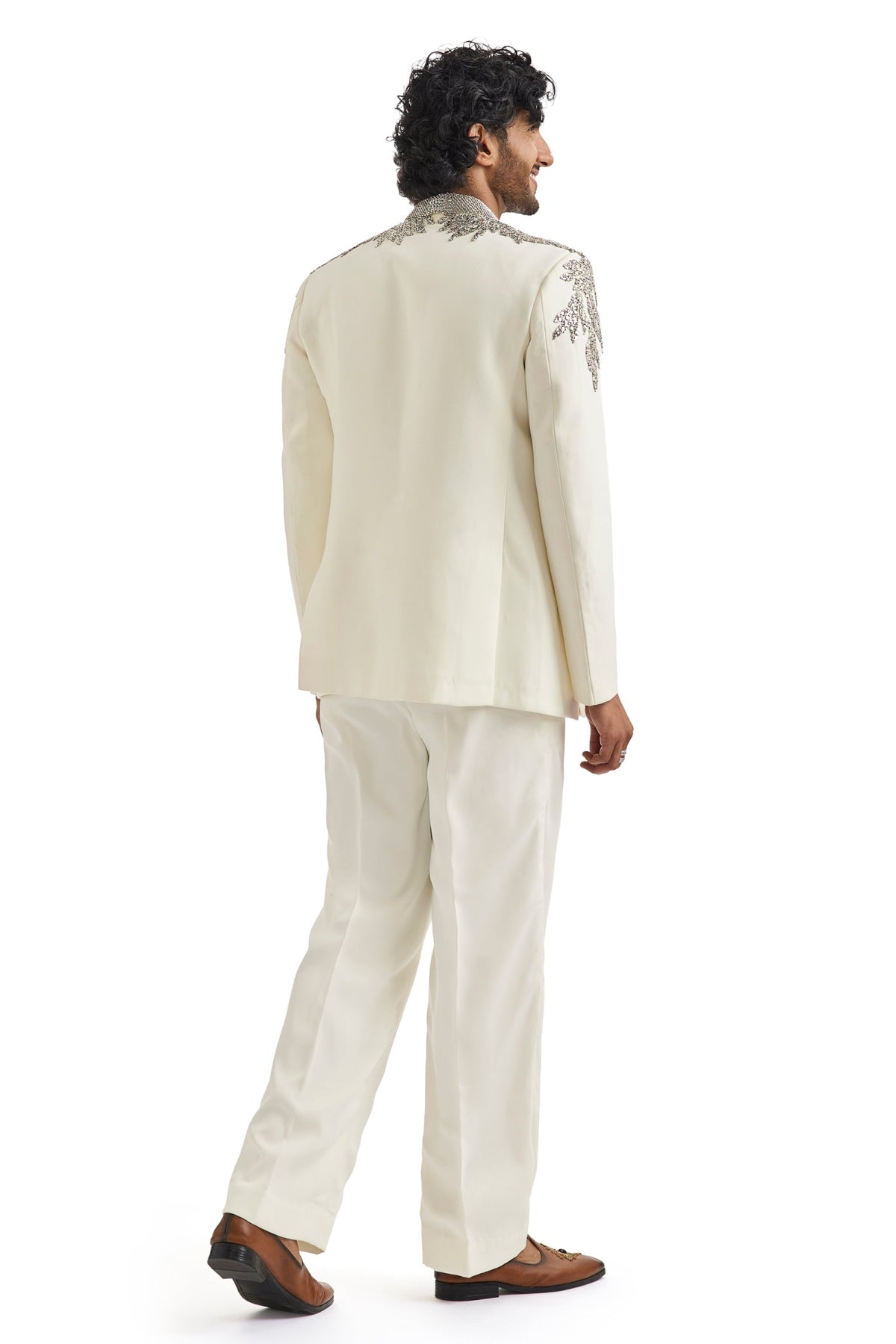Ivory Tuxedo Set With Metallic Embroidered Blazer