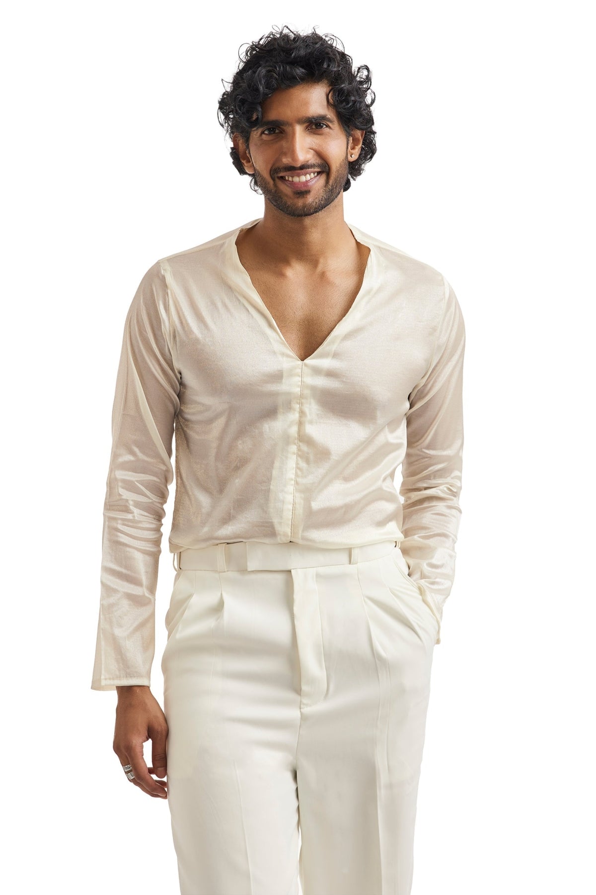 Ivory Tuxedo Set With Metallic Embroidered Blazer