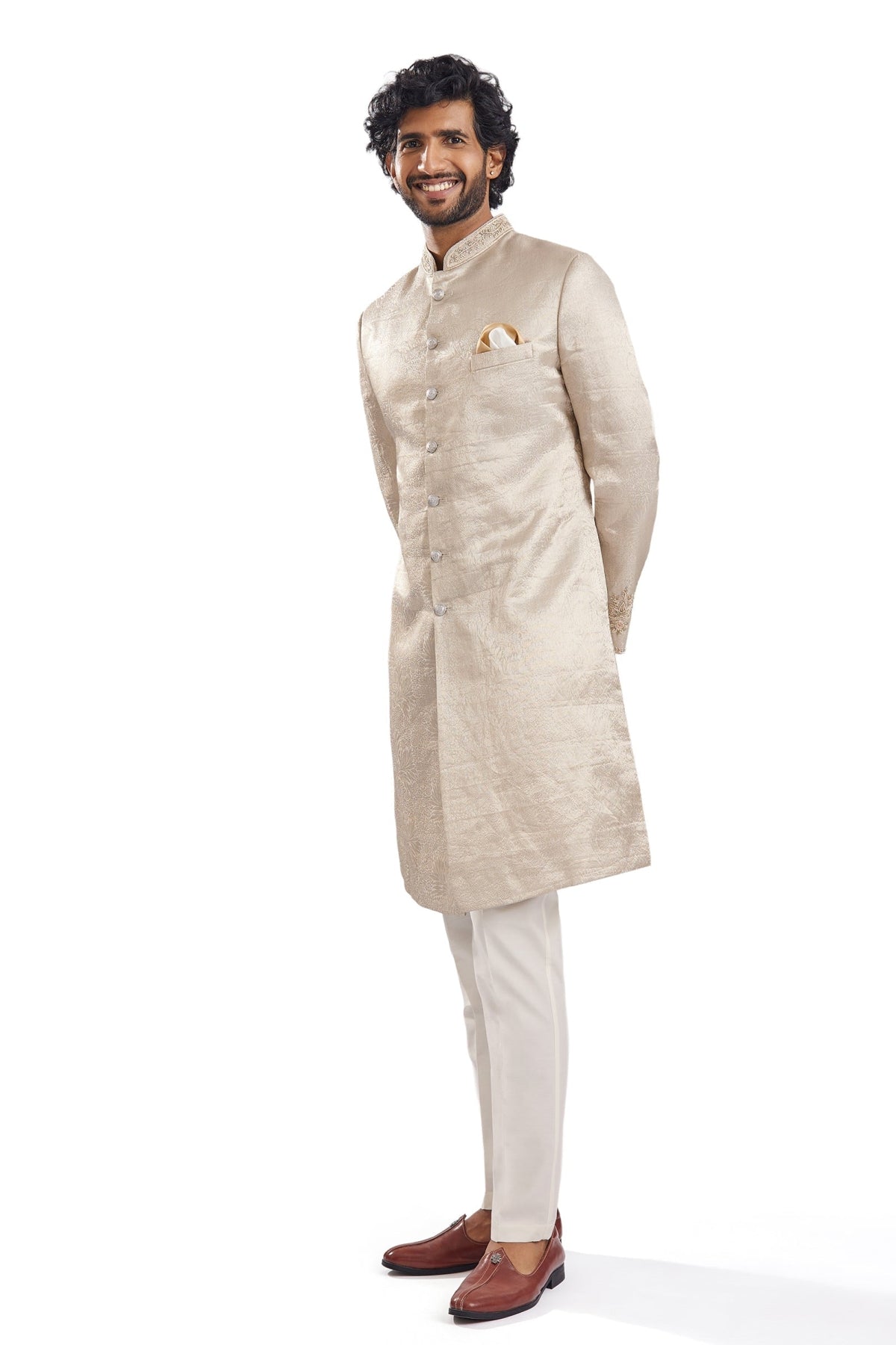 Gold Jacquard Classic Groomsman Sherwani