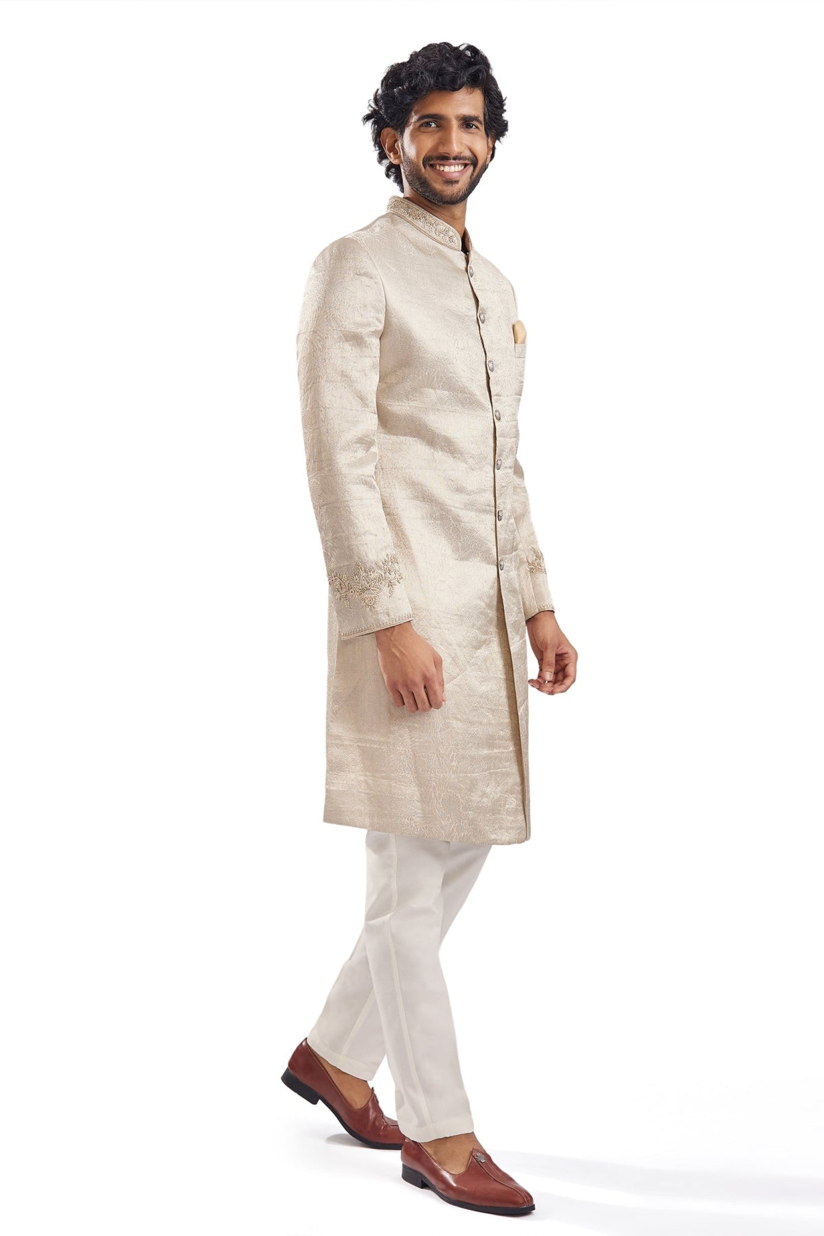 Gold Jacquard Classic Groomsman Sherwani