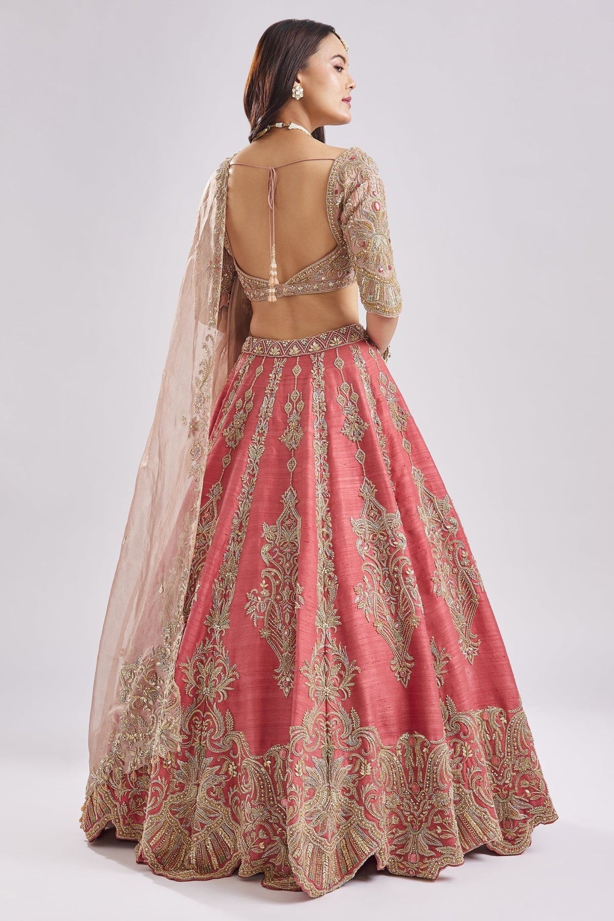 Scalloped Pink Lehenga With Dual Blouses