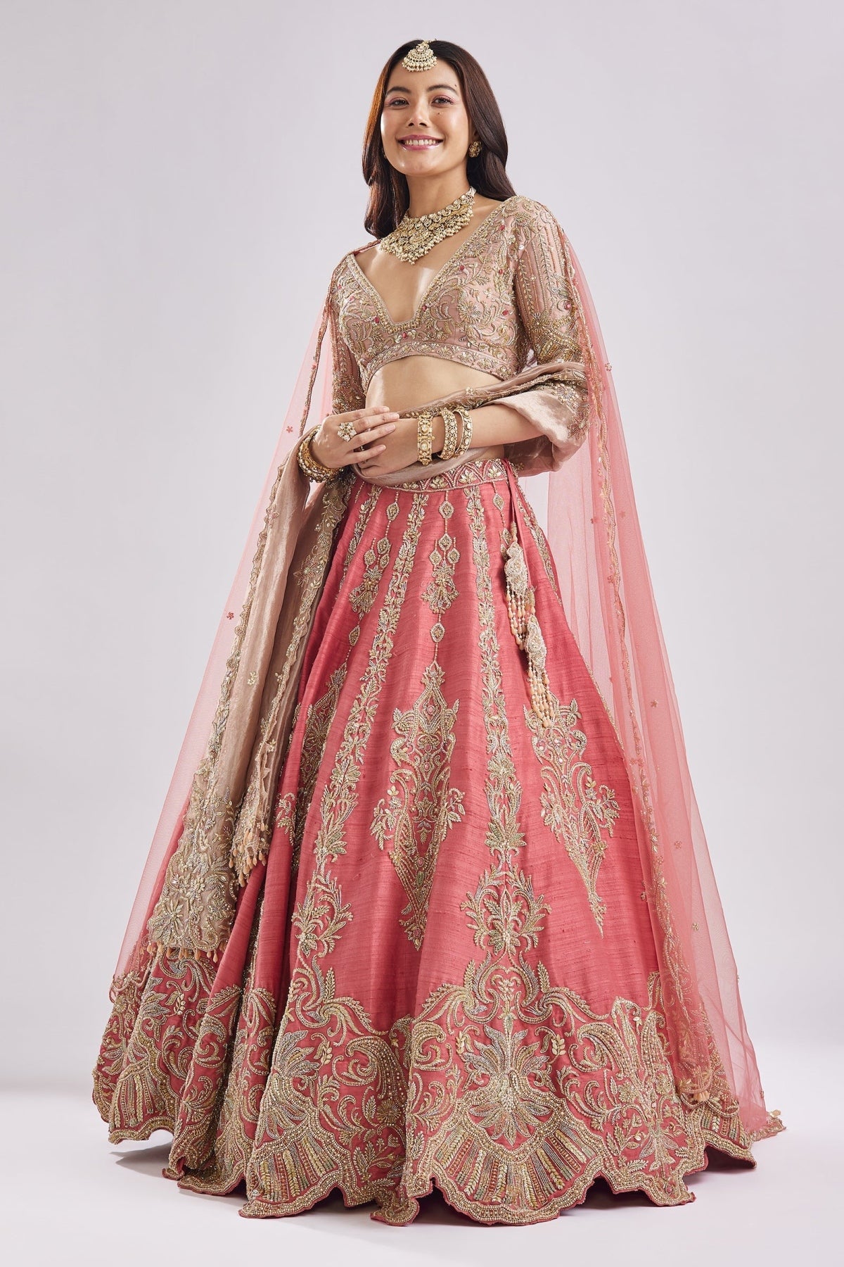 Scalloped Pink Lehenga With Dual Blouses