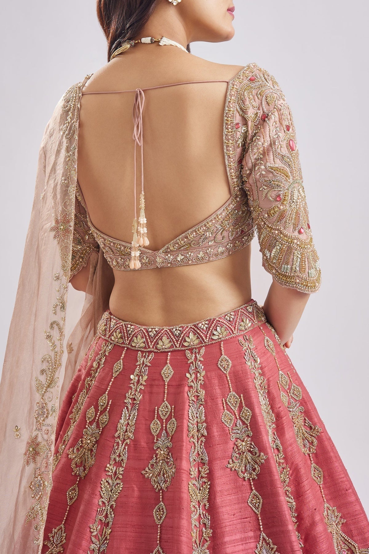 Scalloped Pink Lehenga With Dual Blouses