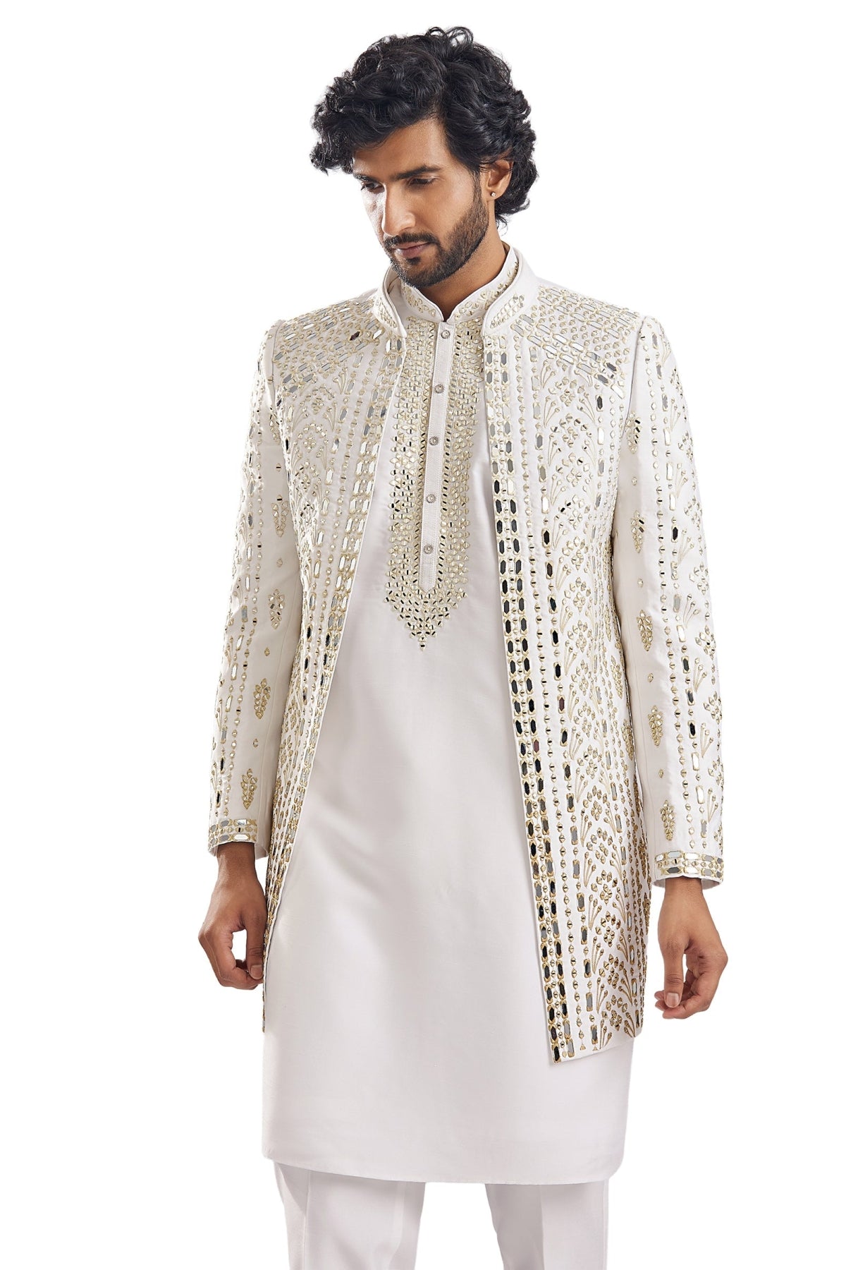 Sunshine Yellow Thread Mirror Groomsman Sherwani