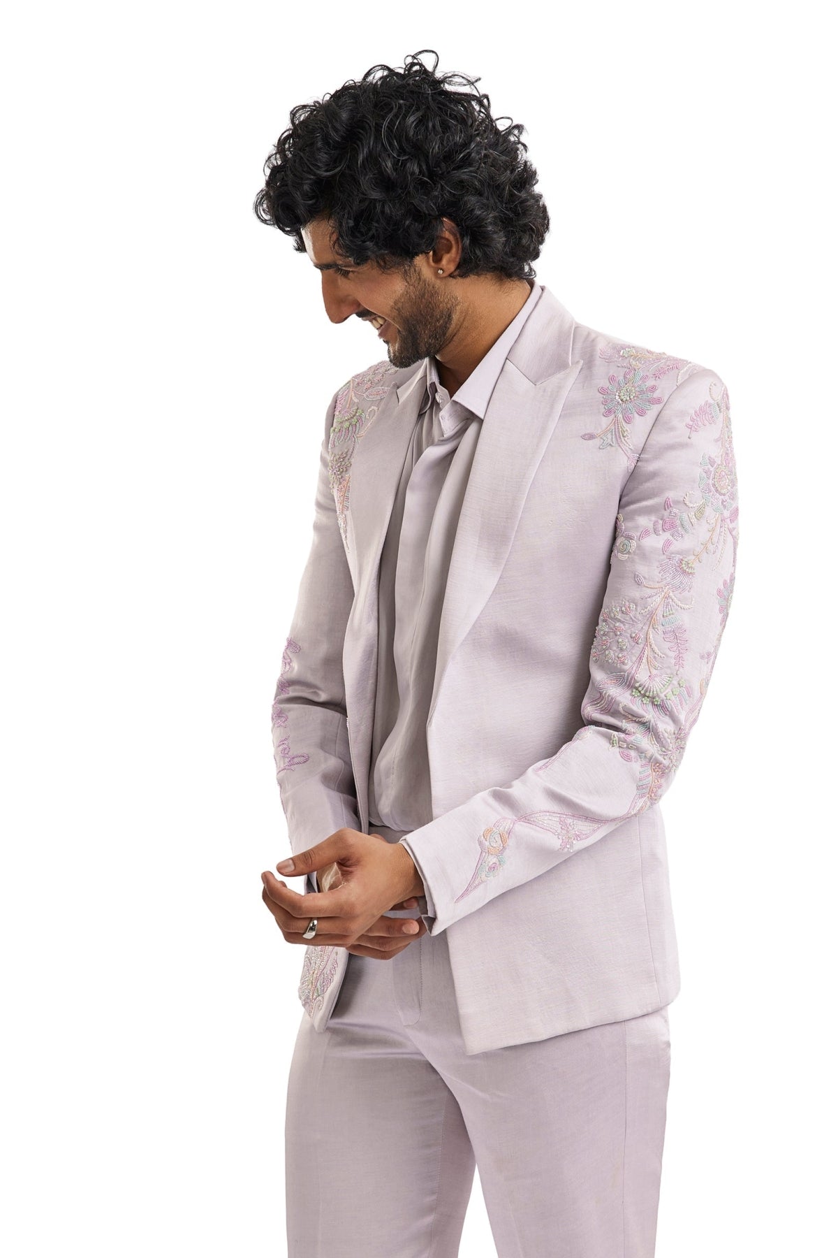 Lavender Embroidered Blazer Set