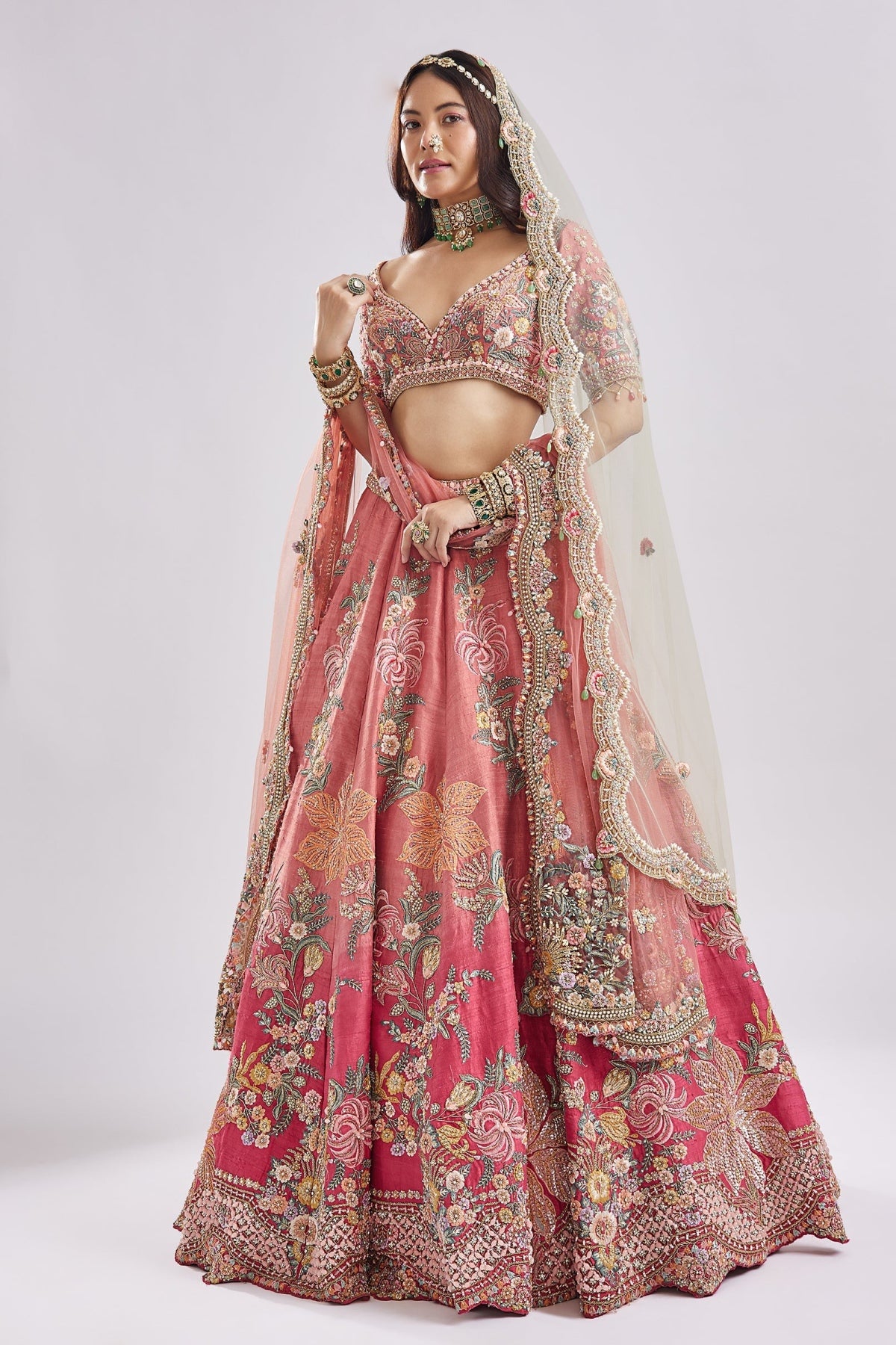 Ombre Pink to Hot Pink Resham Bridal Set