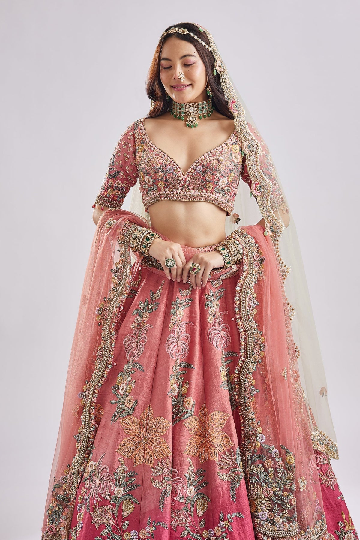 Ombre Pink to Hot Pink Resham Bridal Set