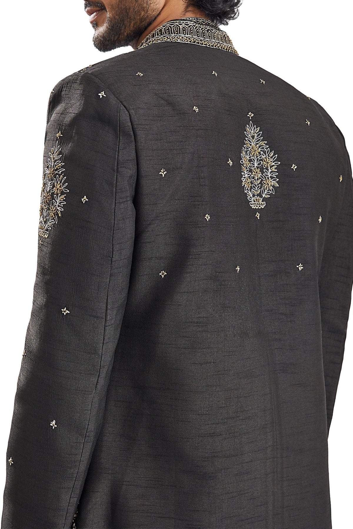 Black Cut Dana Thread Work Groomsman Sherwani