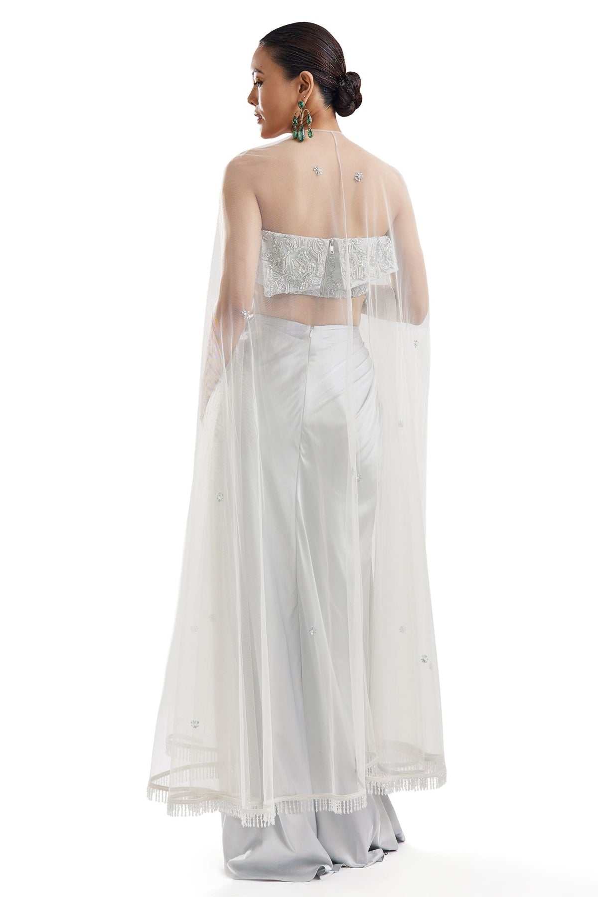 Sky Blue Embellished Cape Skirt Set