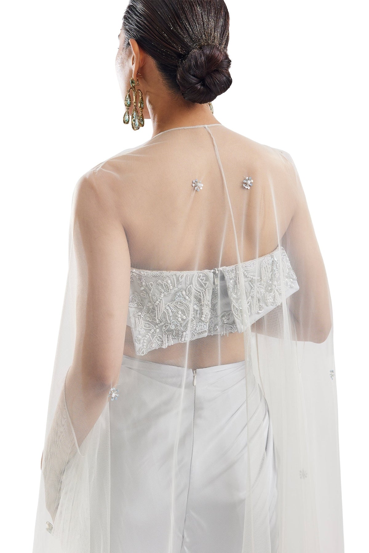 Sky Blue Embellished Cape Skirt Set