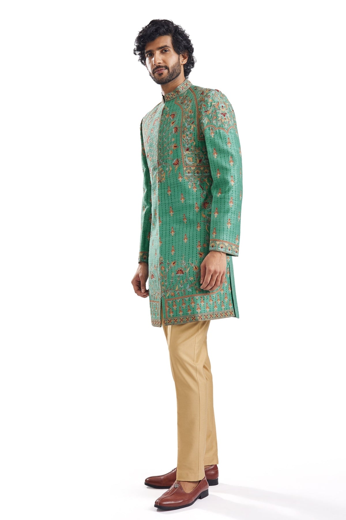 Forest Green Resham Groomsman Sherwani