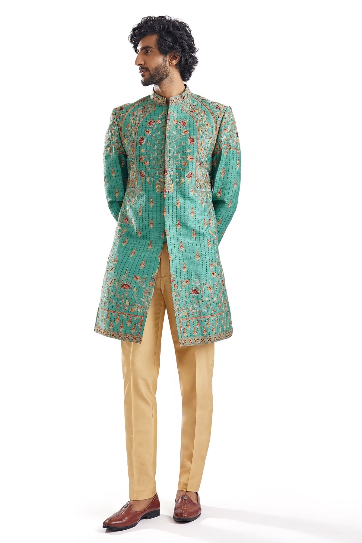 Forest Green Resham Groomsman Sherwani