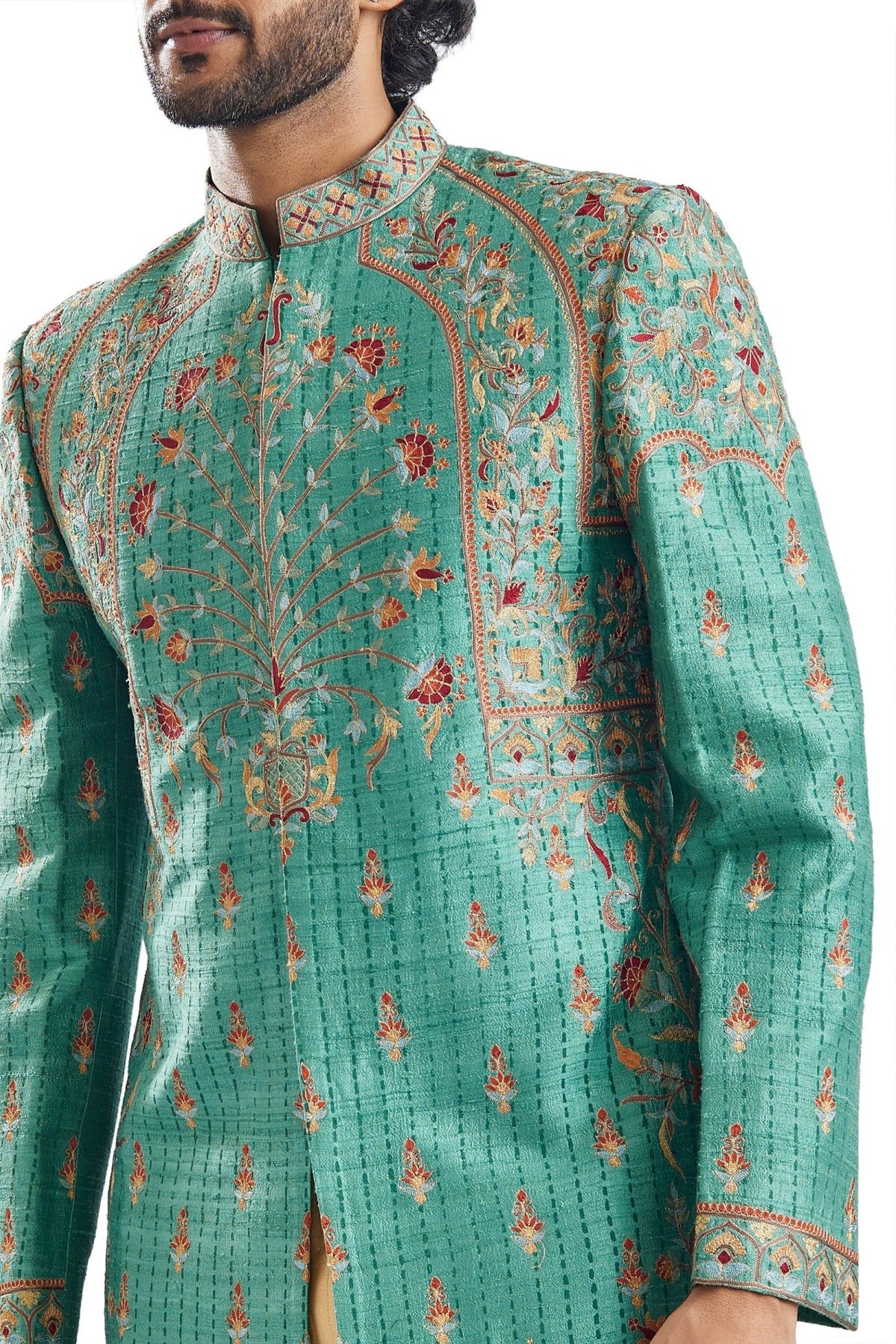Forest Green Resham Groomsman Sherwani