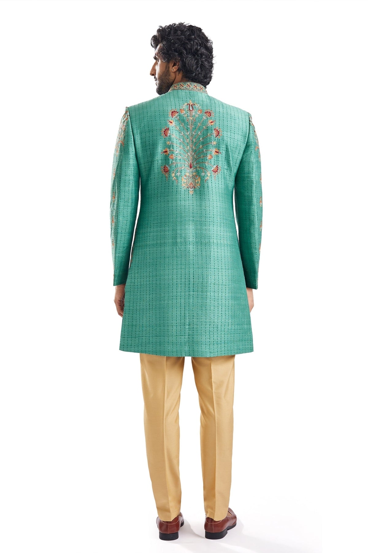 Forest Green Resham Groomsman Sherwani