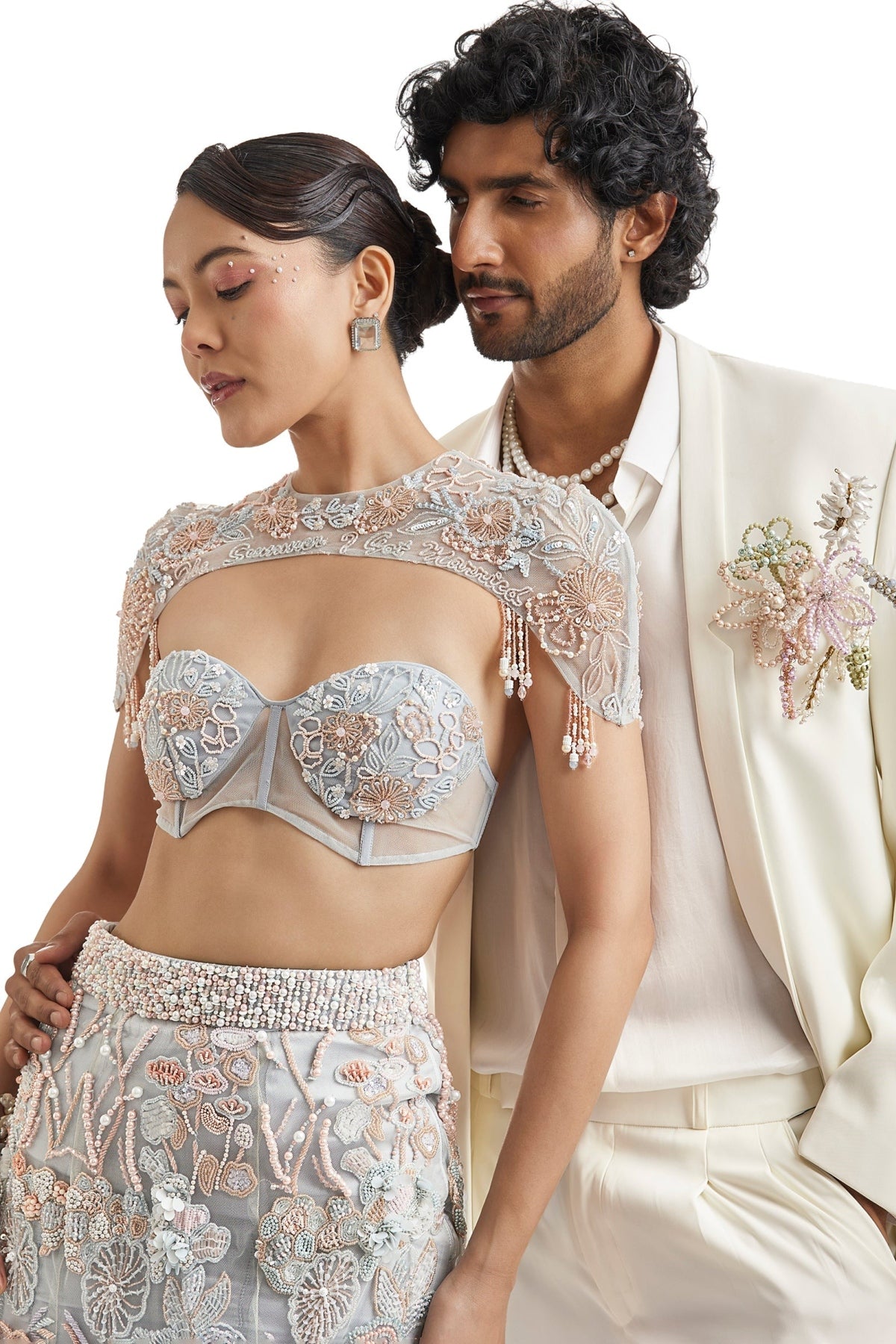 Ivory Pearl Embellished Tuxedo Set