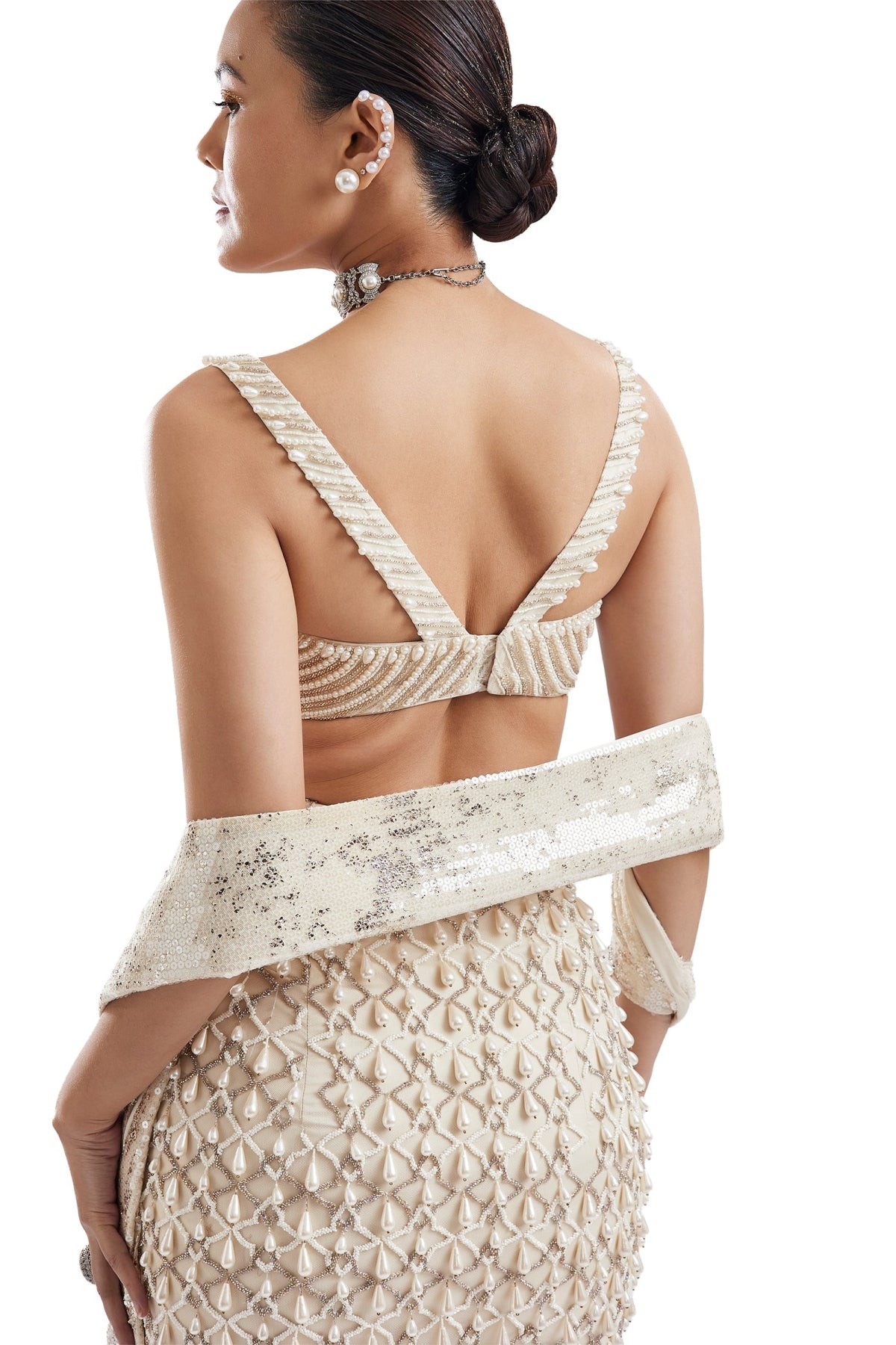 Ivory Sweetheart Neck Lehenga With Stole Dupatta