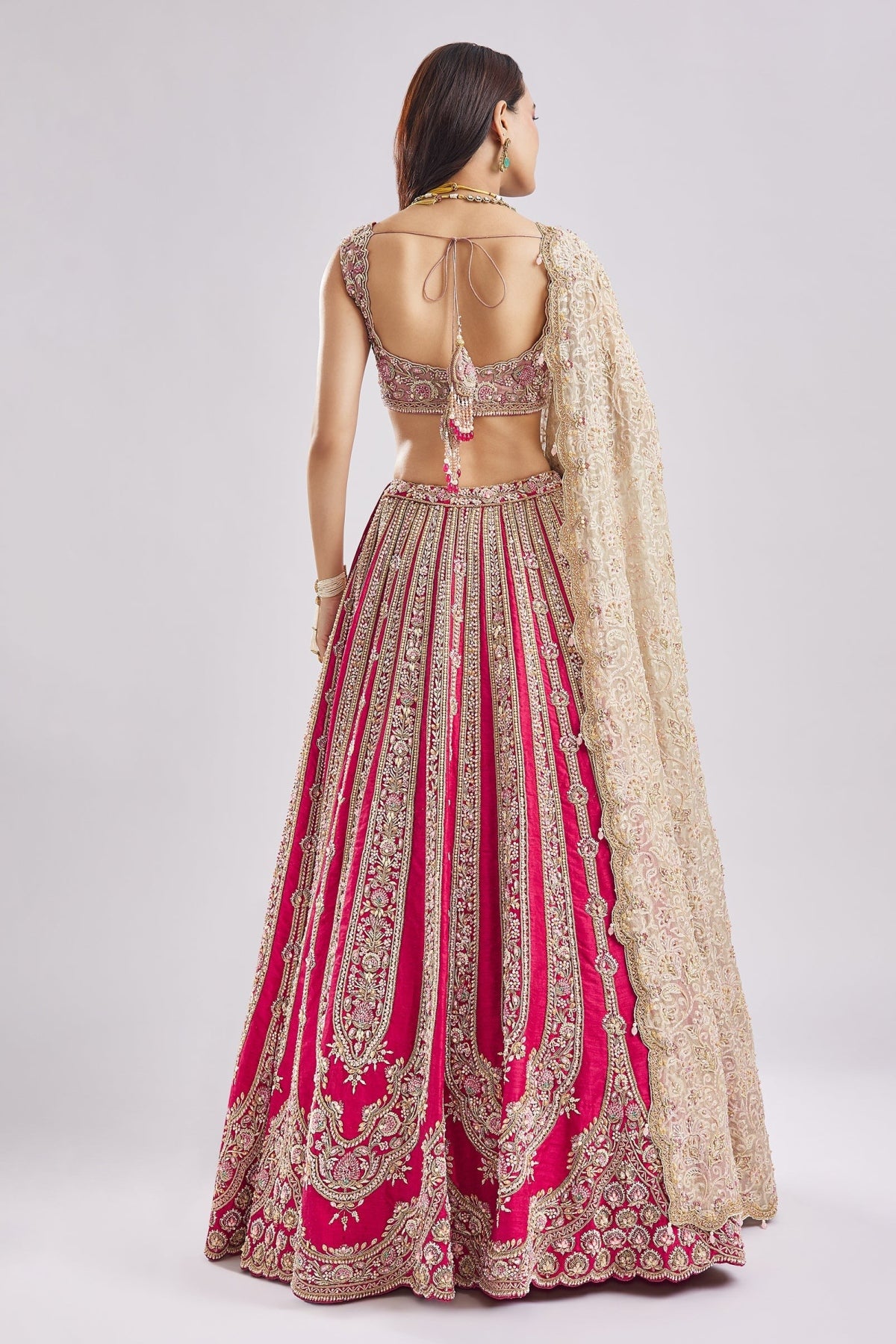 Hot Pink Self Gold Embroidery Bridal Set