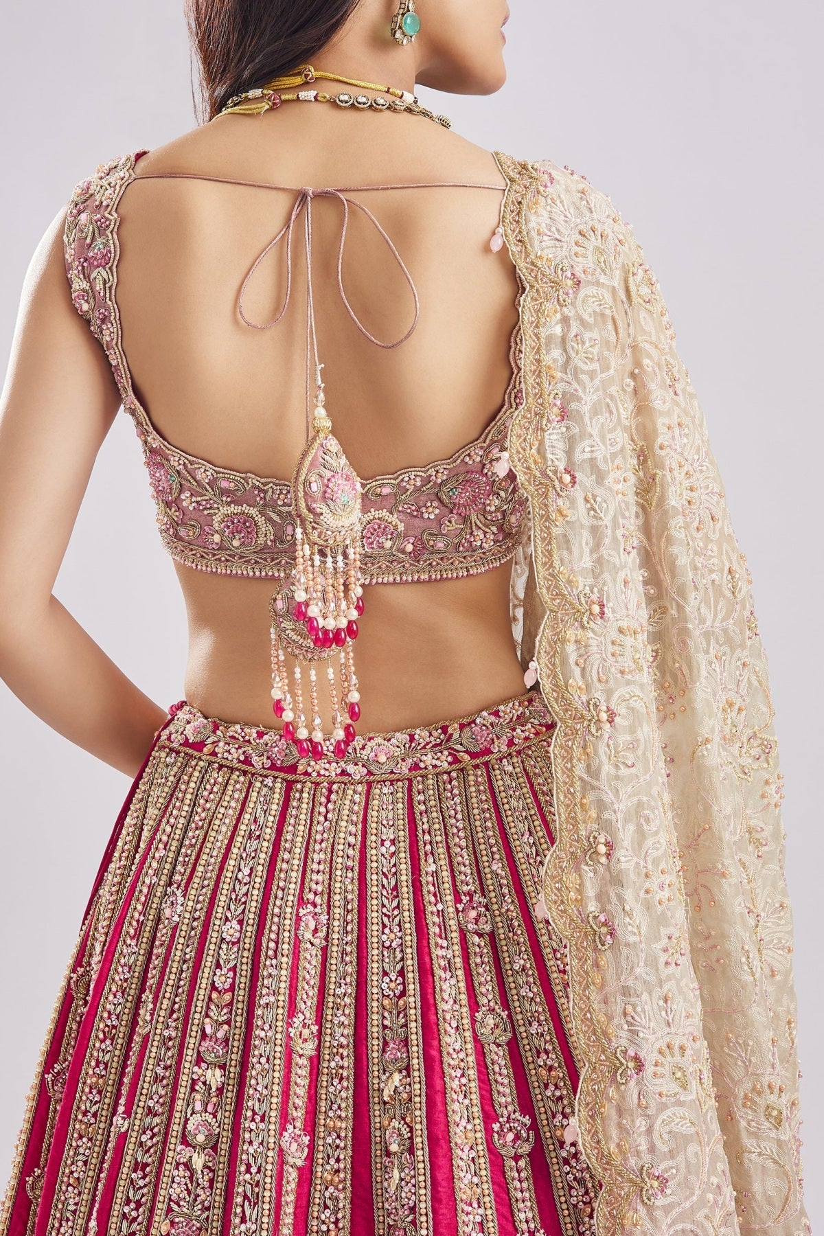 Hot Pink Self Gold Embroidery Bridal Set