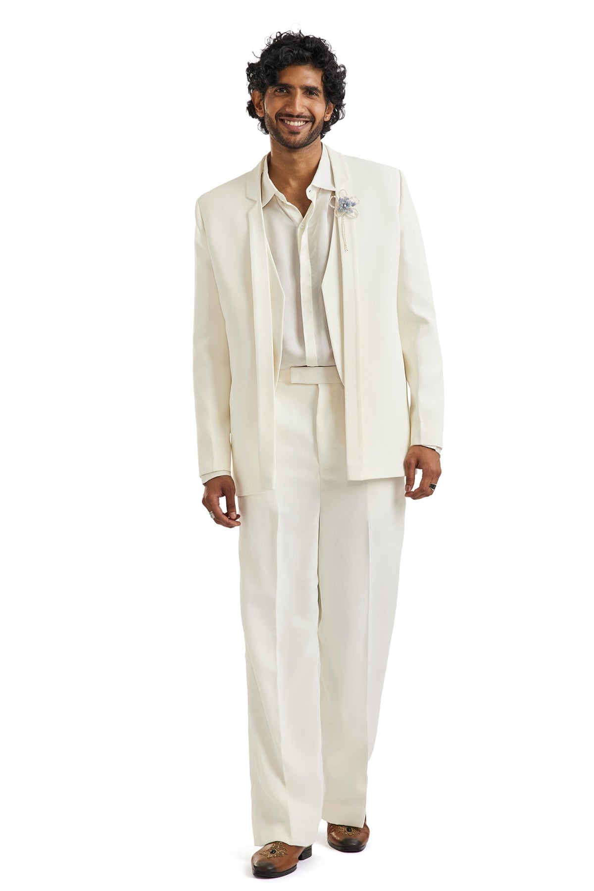 Ivory Tuxedo Set With Pearl Letter Detailing