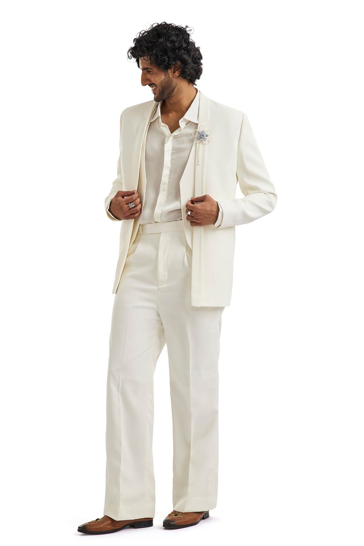 Ivory Tuxedo Set With Pearl Letter Detailing