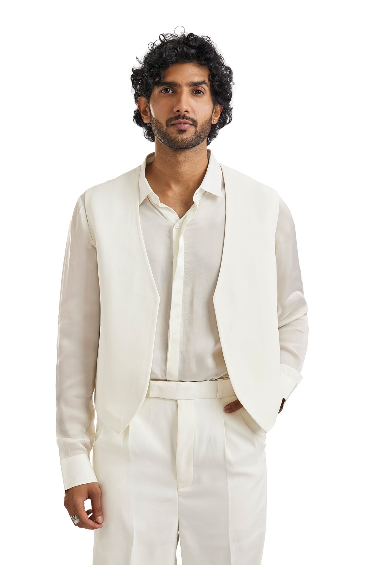 Ivory Tuxedo Set With Pearl Letter Detailing