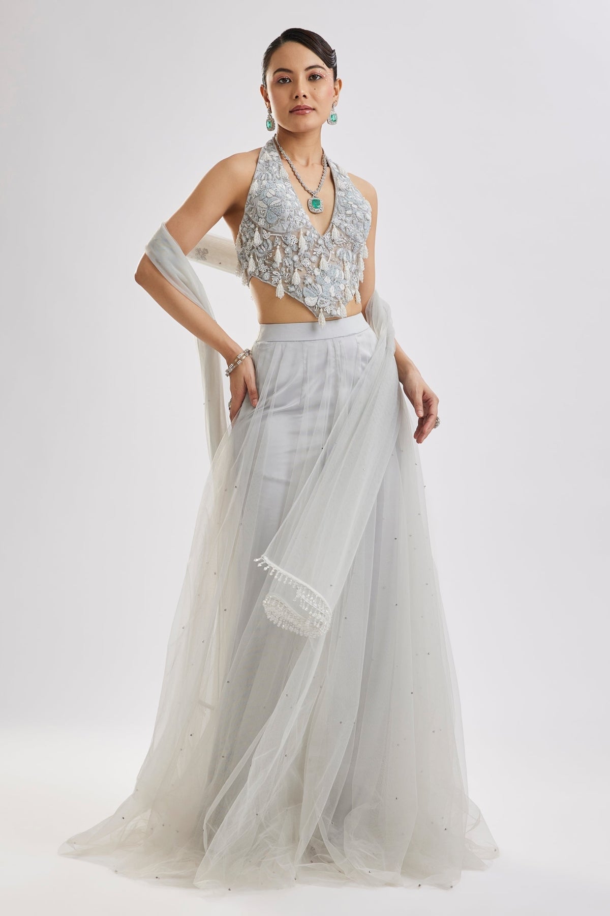 Blue Flared Pant Set With Dupatta
