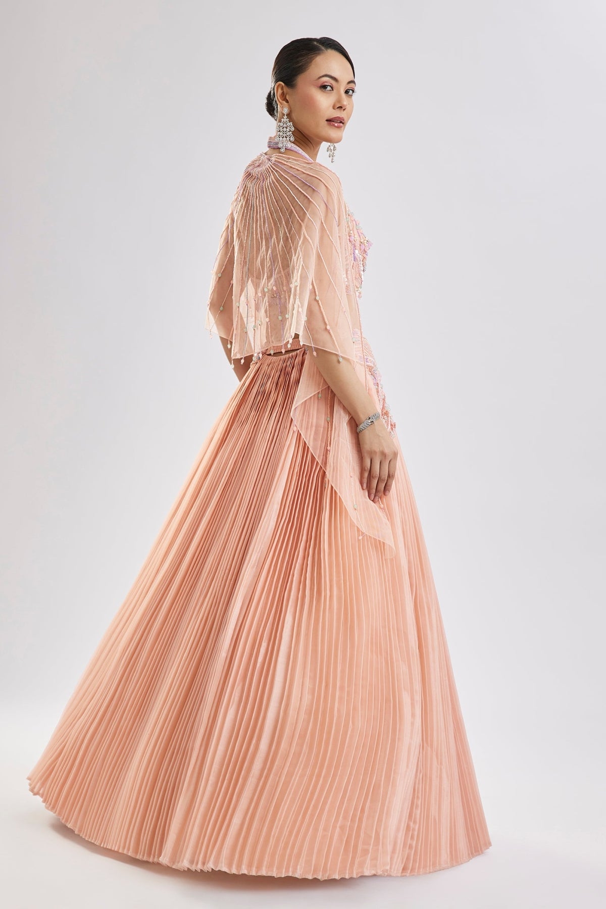 Peach Embroidered Lehenga Set With Dupatta
