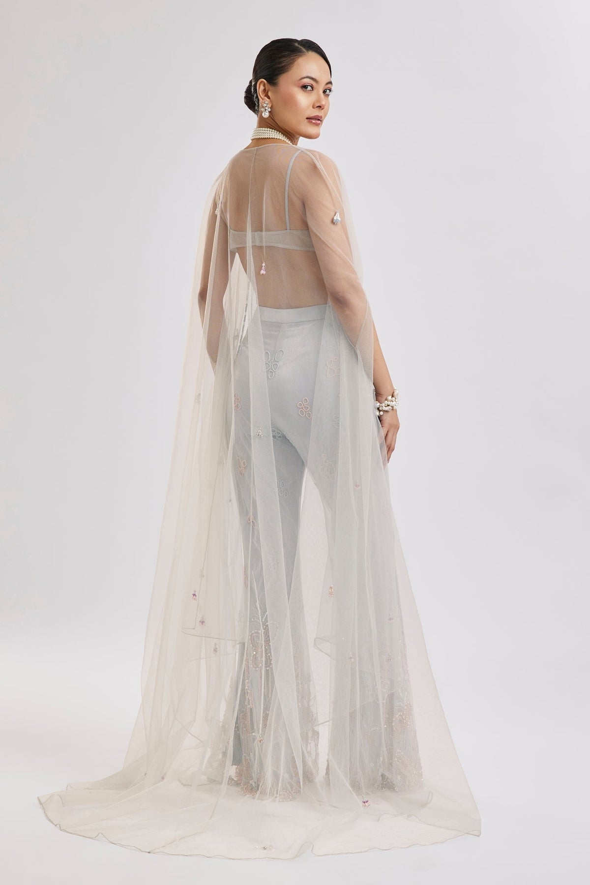 Sky Blue Embroidered Corset Cape Set