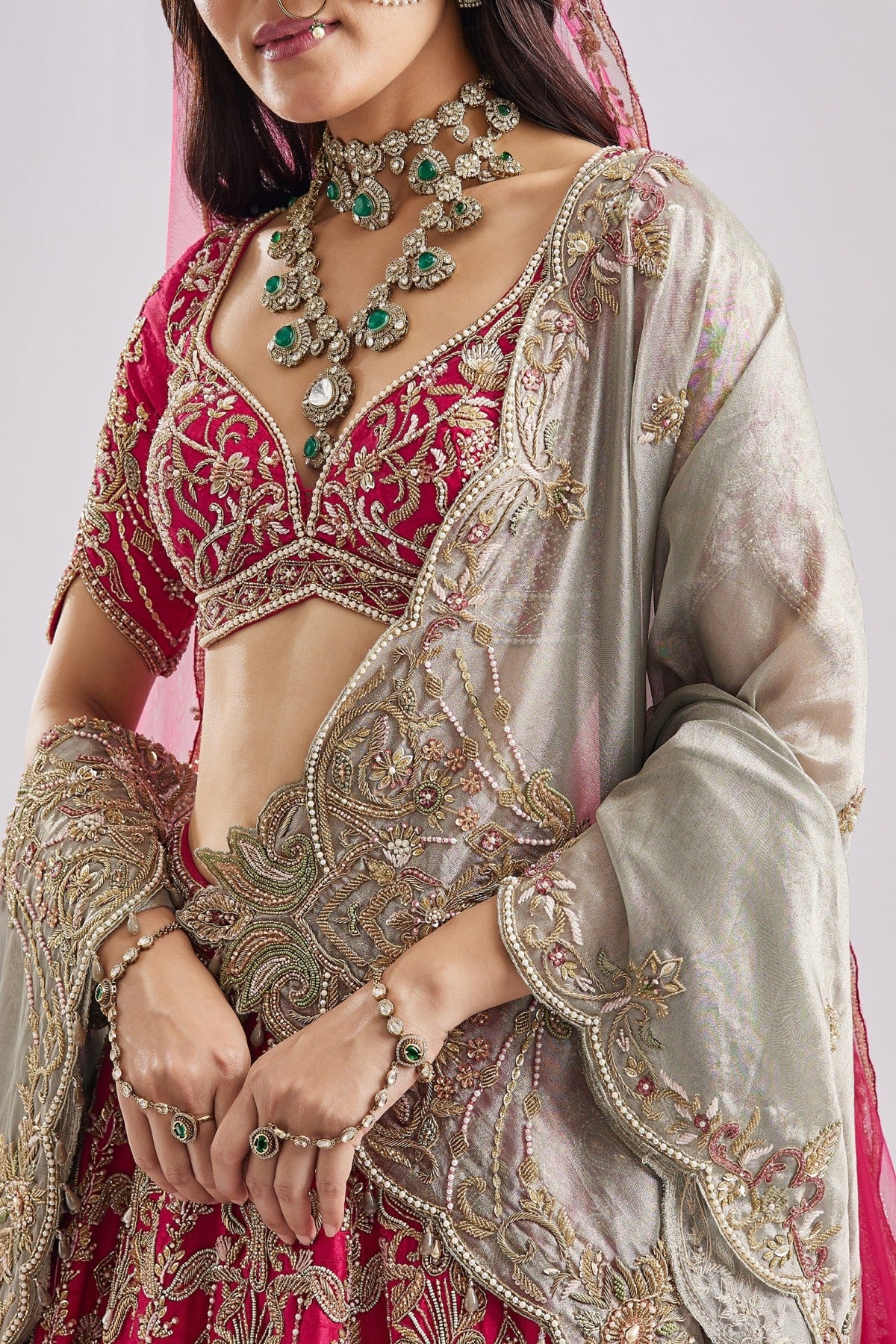 Two Tone Dupatta Pink Bridal Set