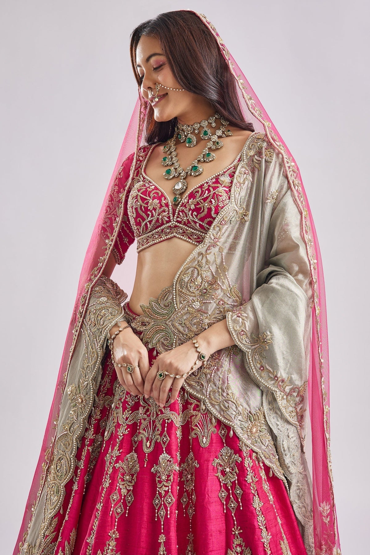 Two Tone Dupatta Pink Bridal Set