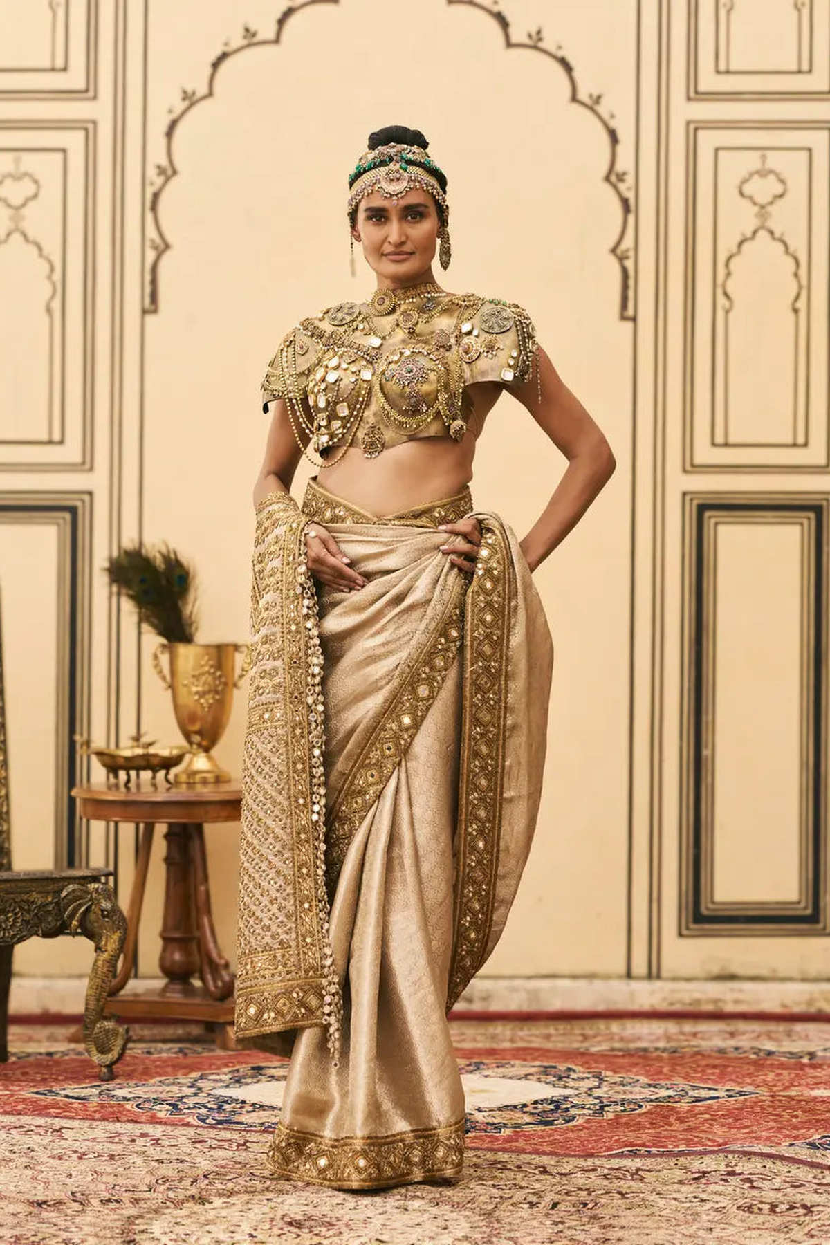 Kansya Tissue Brocade Metal Saree Set