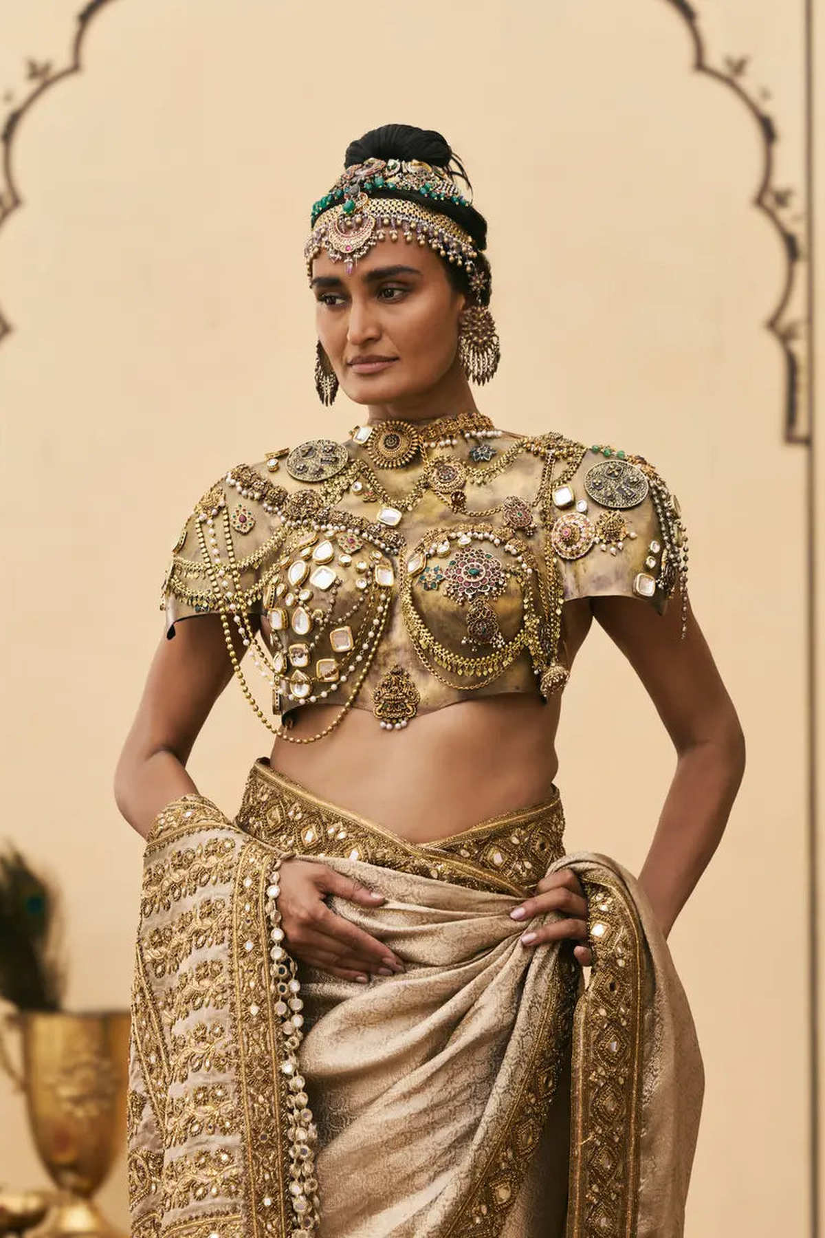 Kansya Tissue Brocade Metal Saree Set