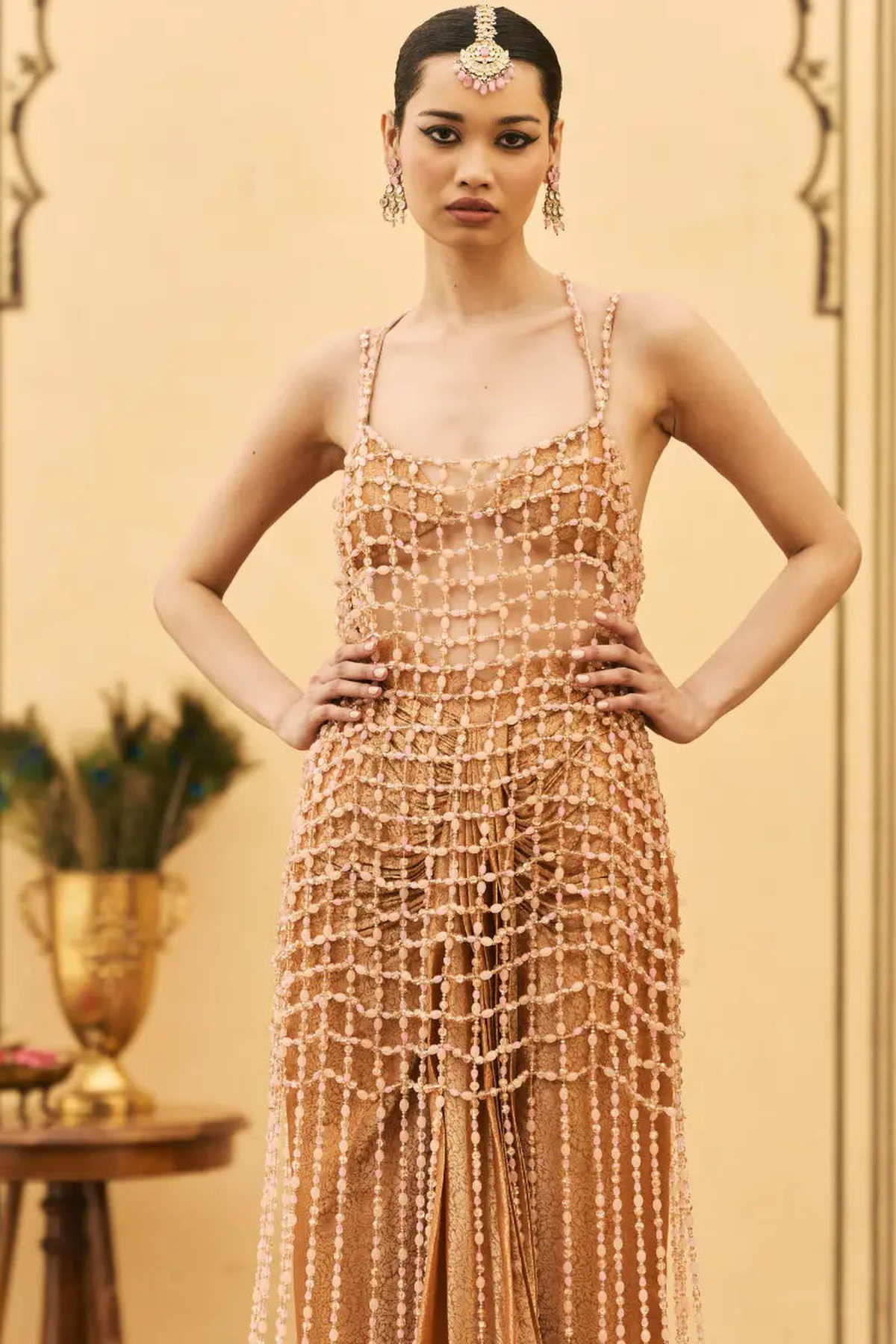 Kesari Tissue Brocade Beads Dress Set