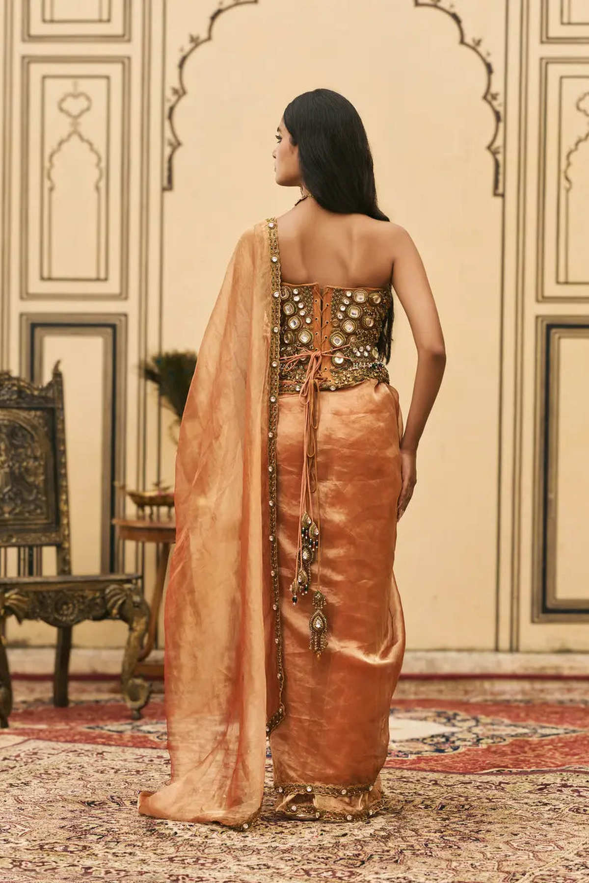 Kesariya Jadaau Corset Saree Set