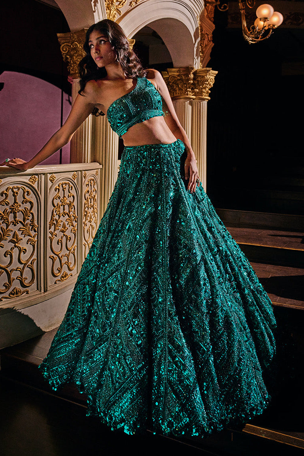 Teal Sequin Lehenga Set