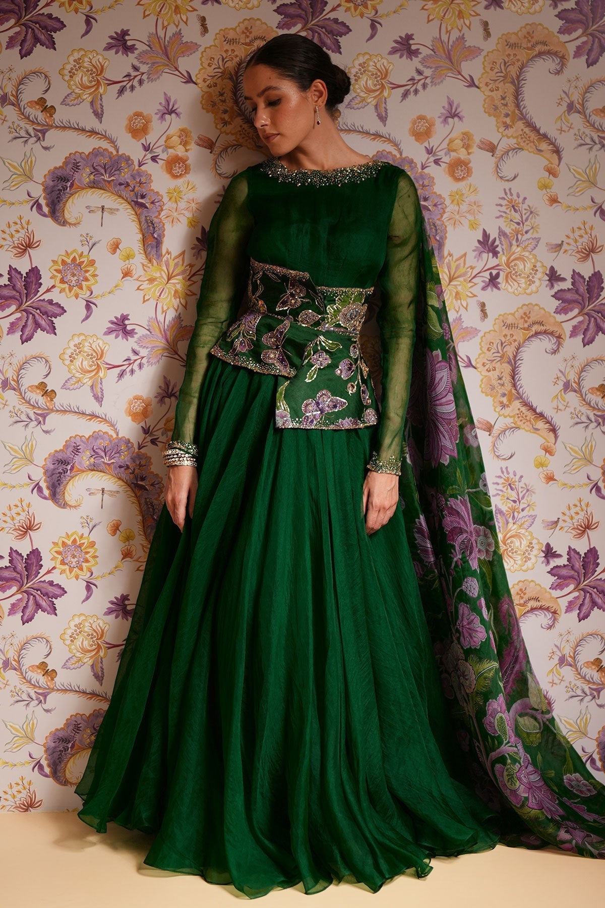 Zerina Hand Embroidered Anarkali Set With Belt
