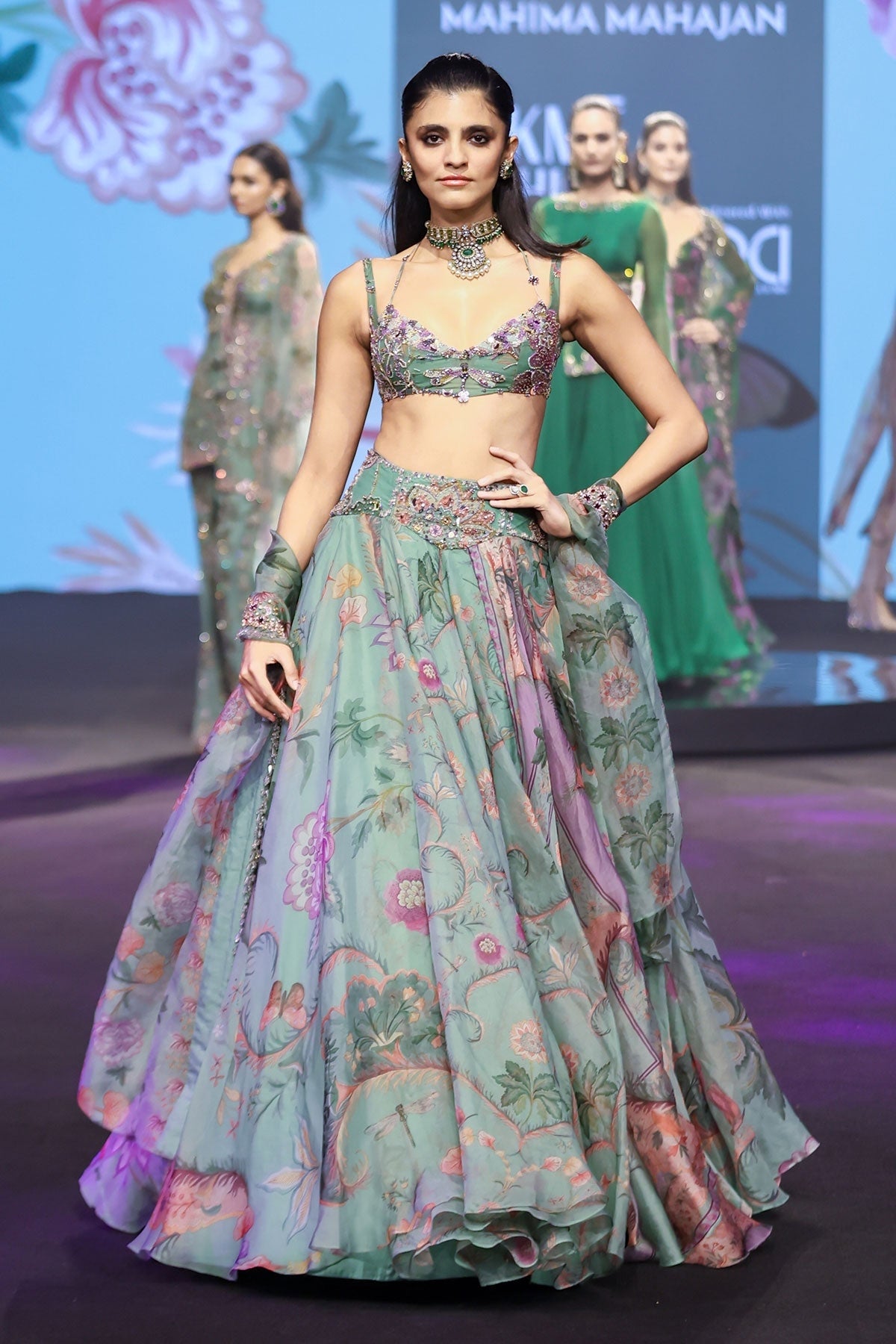 Areeba Floral Lehenga With Hand Embroidered Bralette Top